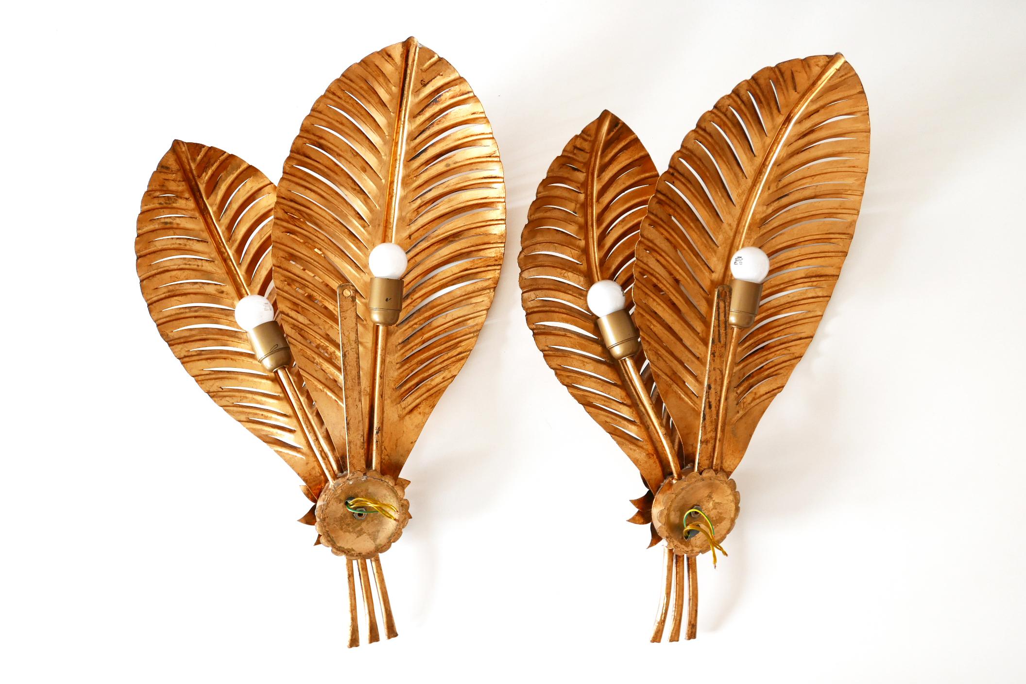 Set of Two Extra Large Gilt Metal Palm Leaf Wall Lamps, Hans Kögl, 1970s Germany For Sale 11