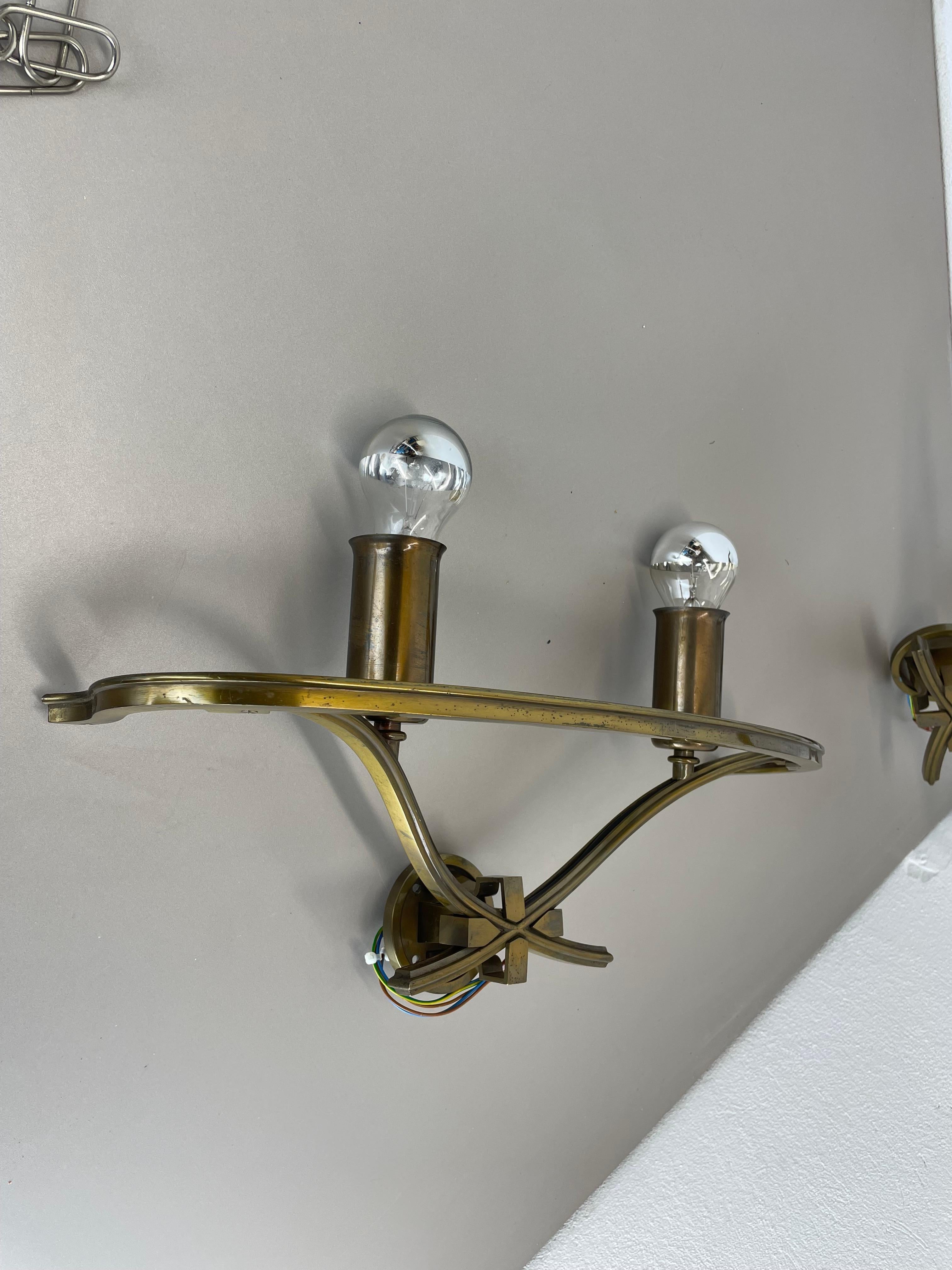 set of two xxl Modernist Brass Floral Theatre Wall Light Sconces, France, 1950 For Sale 12