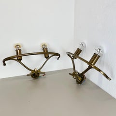 set of two xxl Modernist Brass Floral Theatre Wall Light Sconces, France, 1950