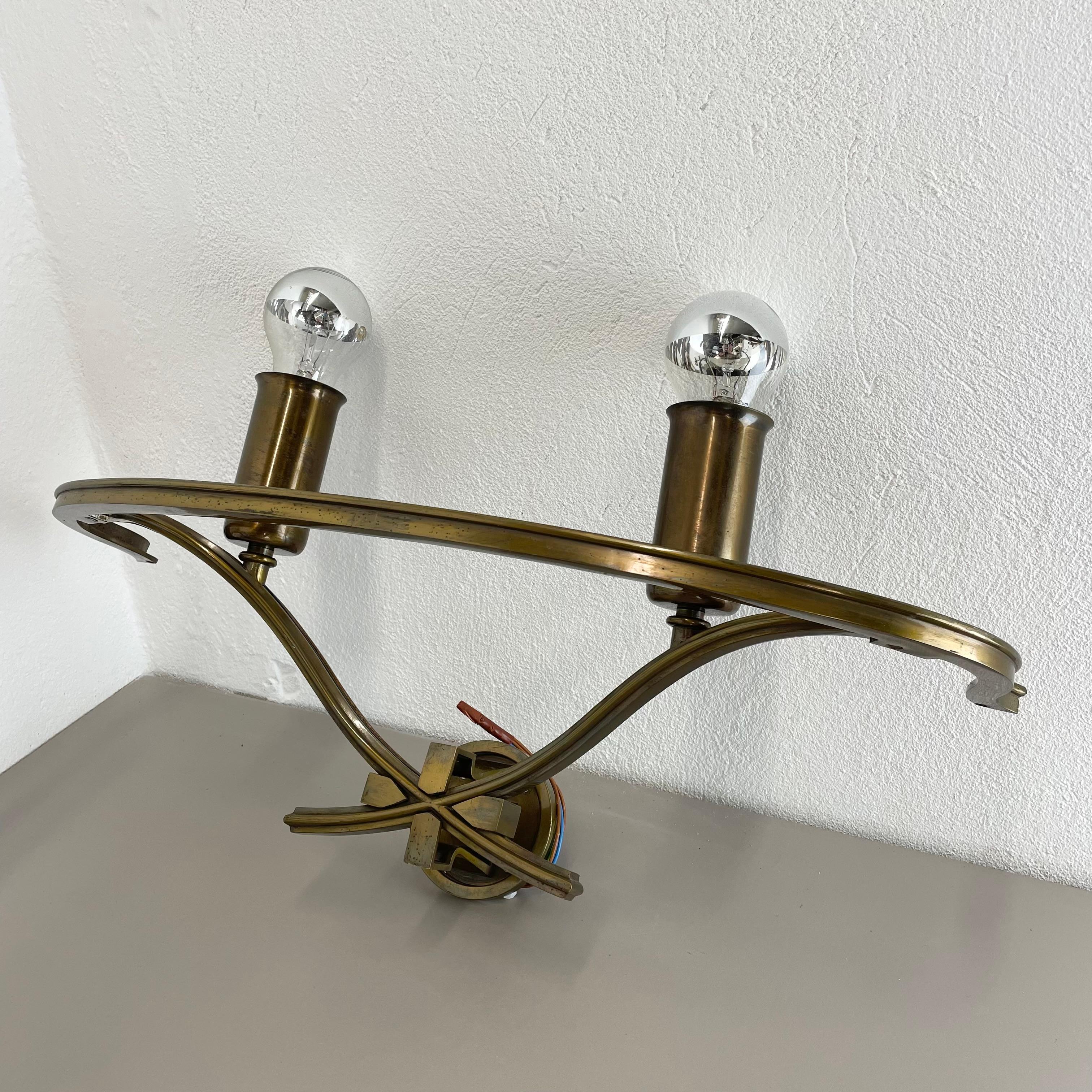 French set of two xxl Modernist Brass Floral Theatre Wall Light Sconces, France, 1950 For Sale
