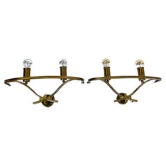 set of two xxl Modernist Brass Floral Theatre Wall Light Sconces, France, 1950