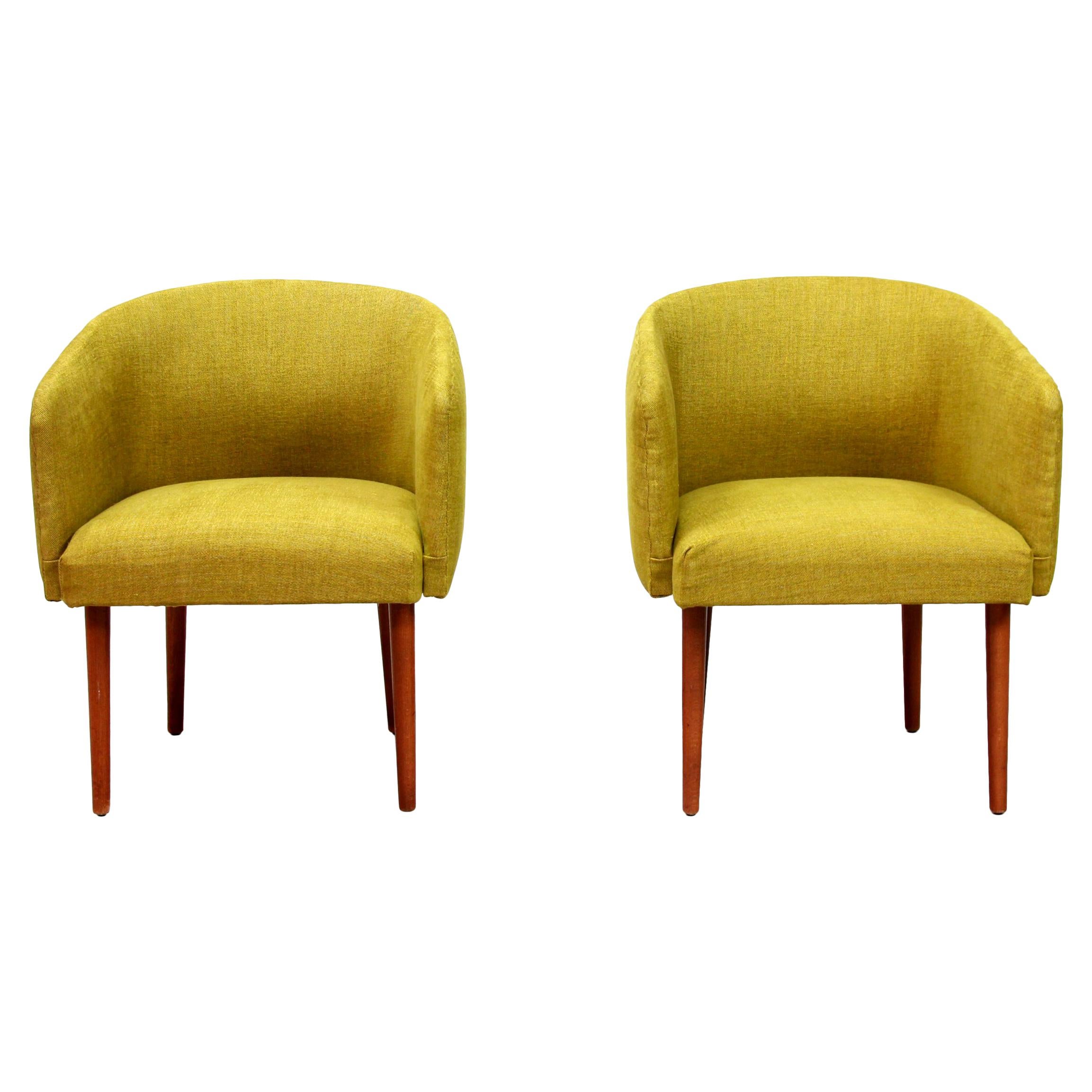 Set of Two Yellow Mid-Century Modern Club Chairs
