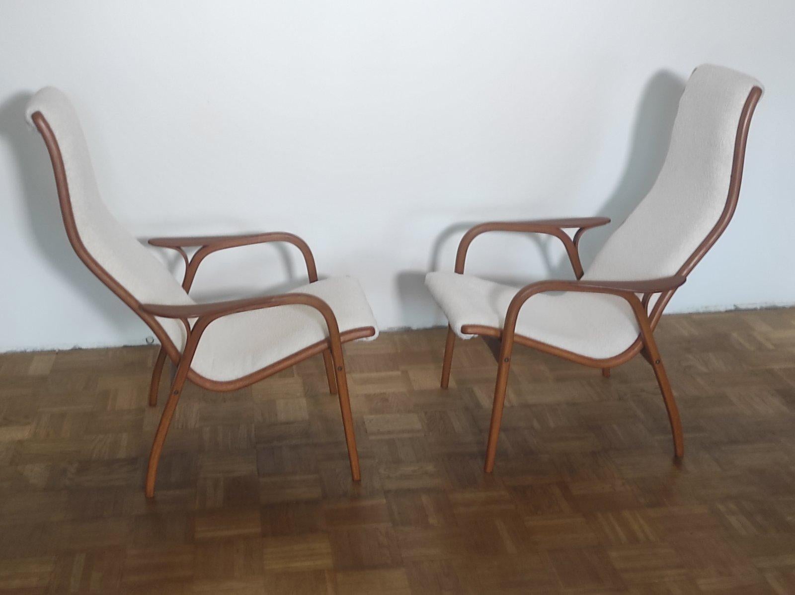 Tissu Ensemble de deux chaises Lamino Yngve Ekstrom pour Swedese 1970 en vente