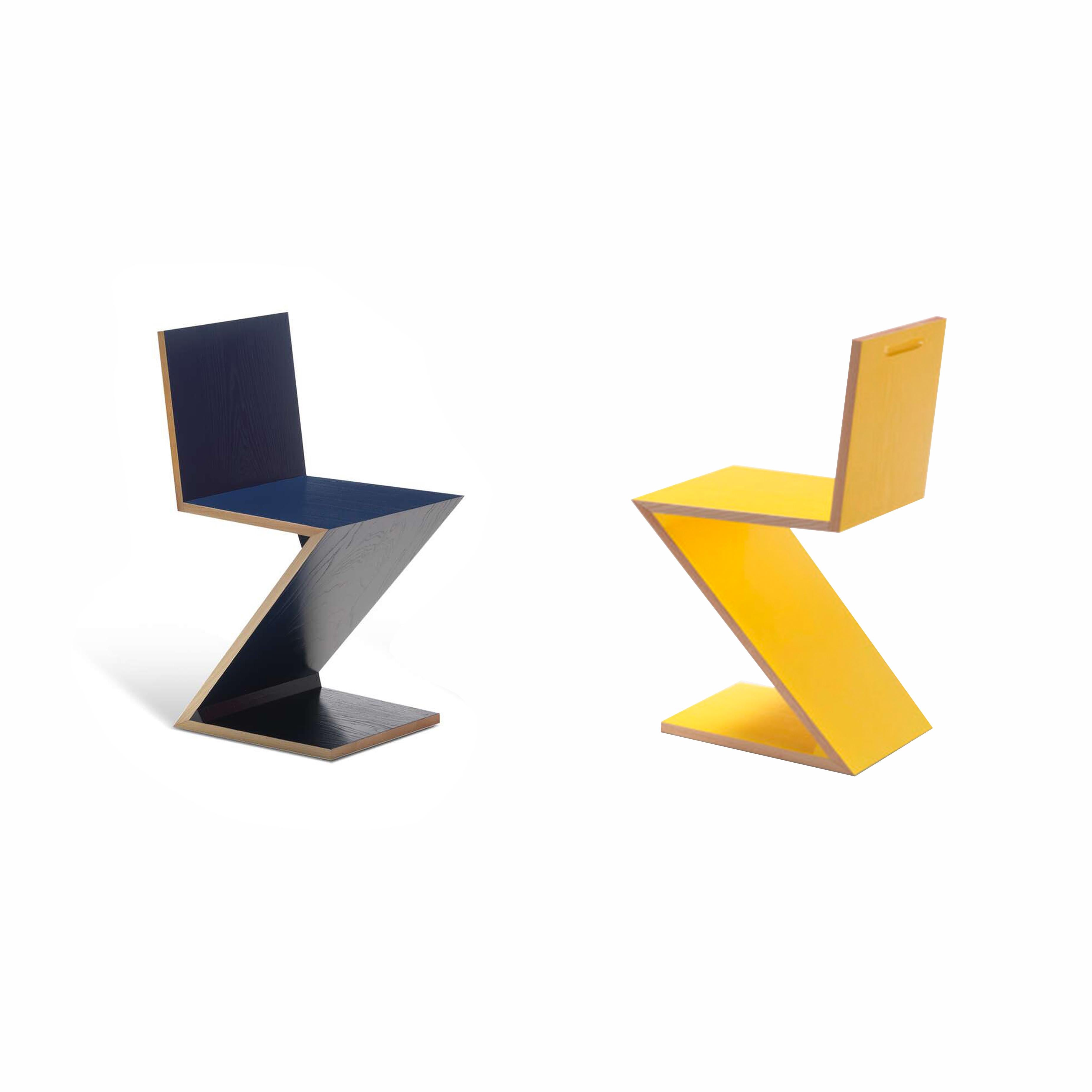 Set of Two Zig Zag  Chair by Gerrit Thomas Rietveld for Cassina For Sale 1