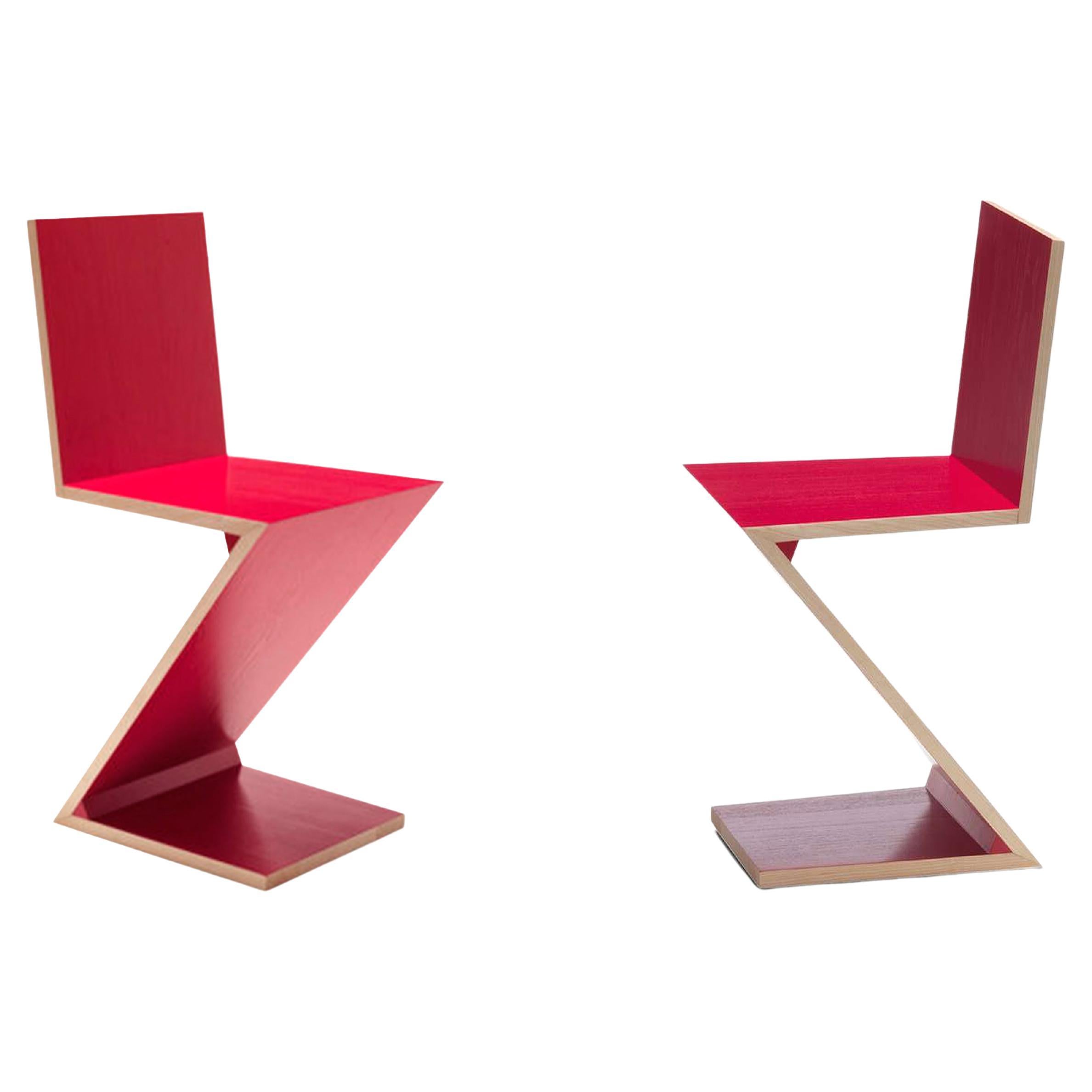 Set of Two Zig Zag Chair by Gerrit Thomas Rietveld for Cassina For Sale