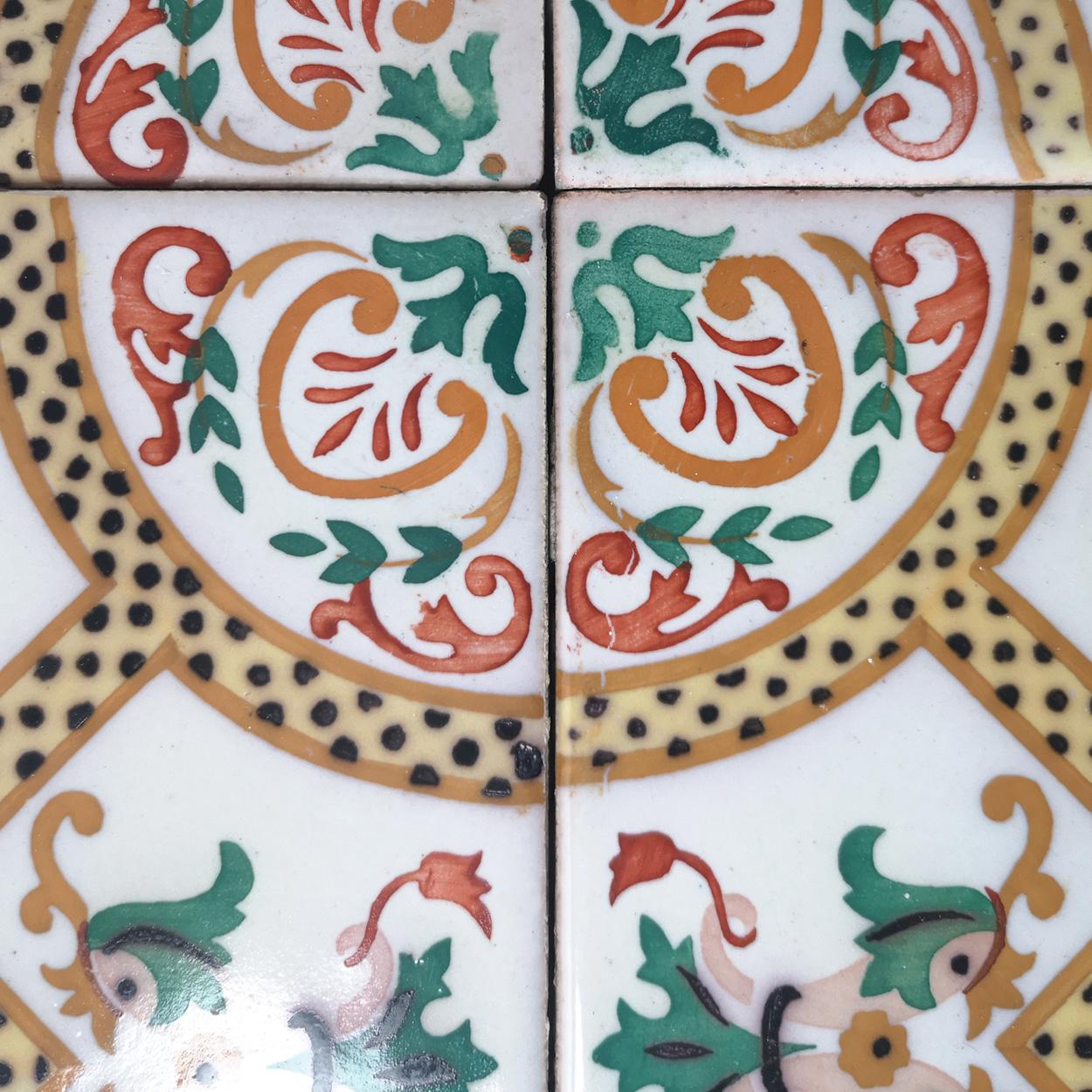 34 pcs. exceptional antique wall tiles, white with image of a fish (Onda, Spain Valencia). 
The dimensions per tile are inch 8