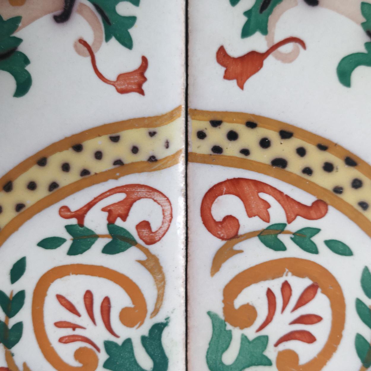 Glazed Set of Unique Antique 34 Ceramic Tiles with Fisch by Onda Spain, circa 1900