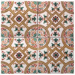 Set of Unique Antique 34 Ceramic Tiles with Fisch by Onda Spain, circa 1900