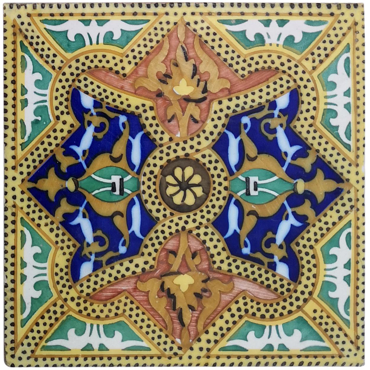 Glazed Set of Unique Antique Six Ceramic Tiles, Onda, Spain Valencia, circa 1900