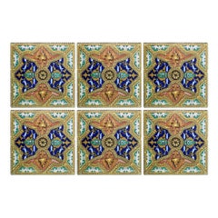 Set of Unique Antique Six Ceramic Tiles, Onda, Spain Valencia, circa 1900