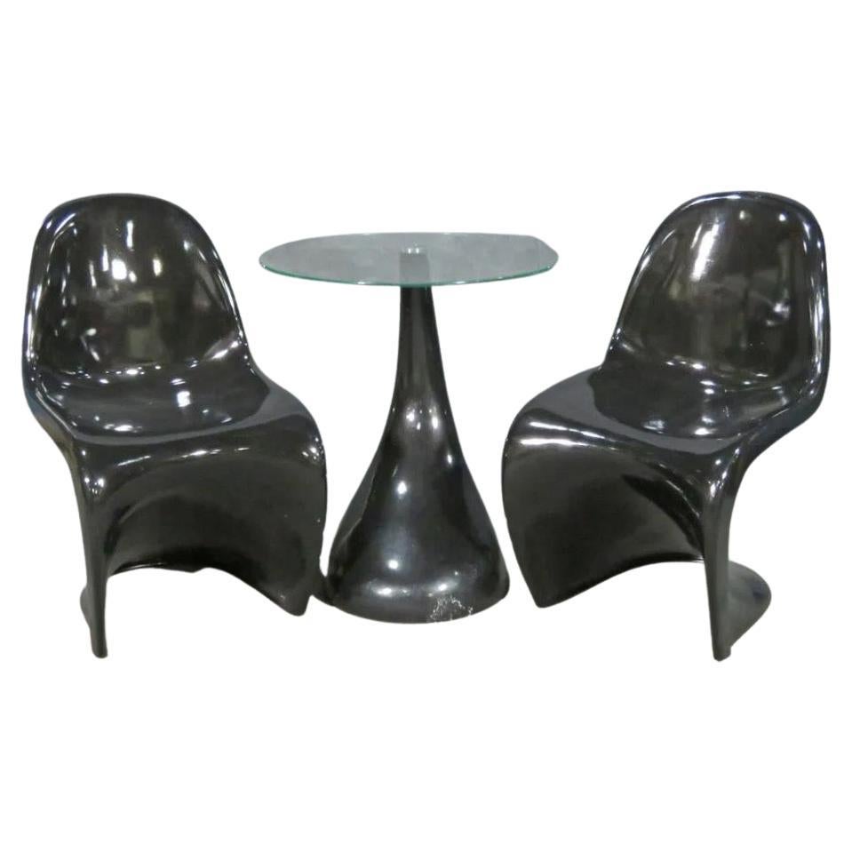 Set of Unique Black Molded Chairs and Table