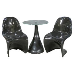 Used Set of Unique Black Molded Chairs and Table