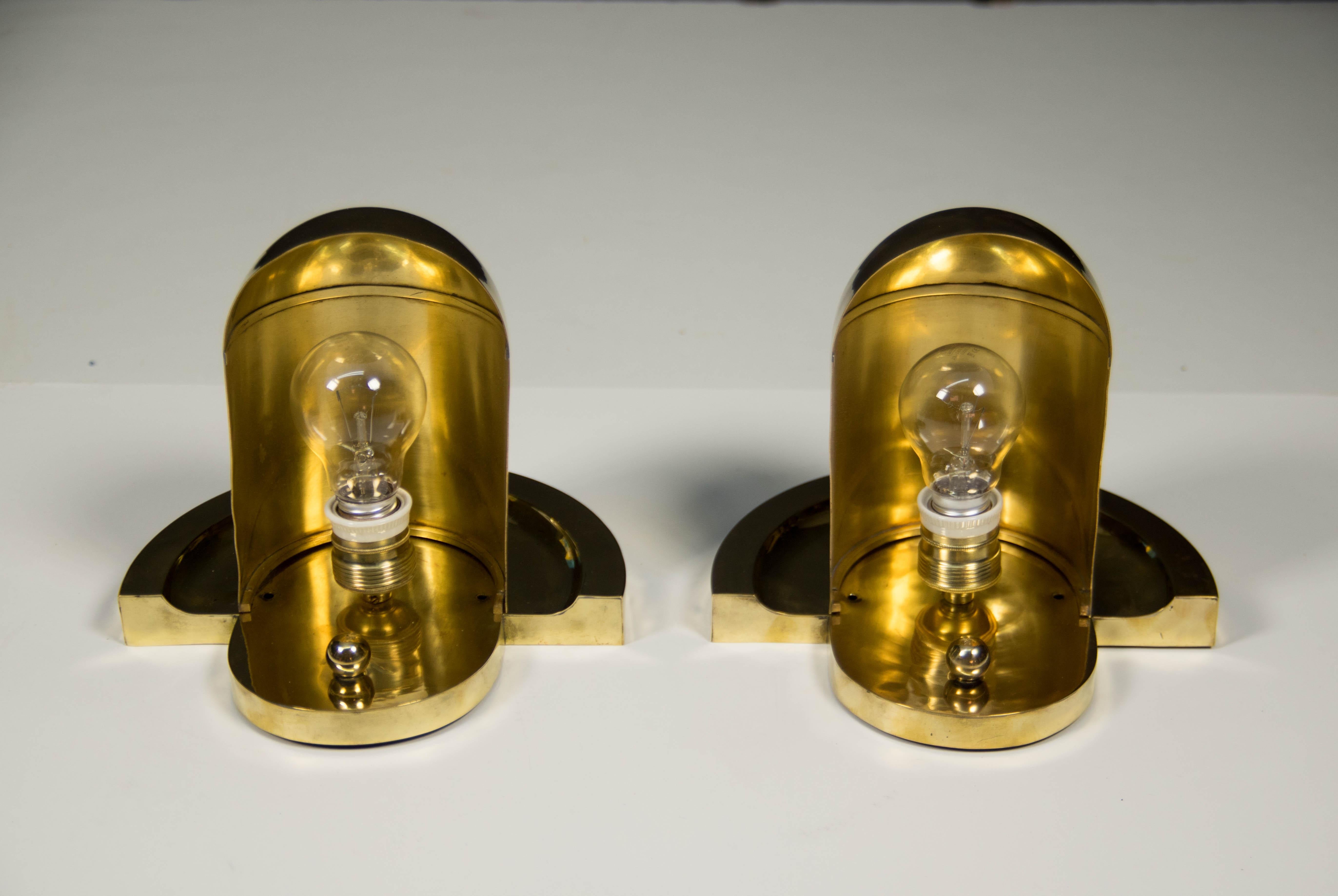 Set of Unique Cubistic Brass Wall Lamps, 1920s 4