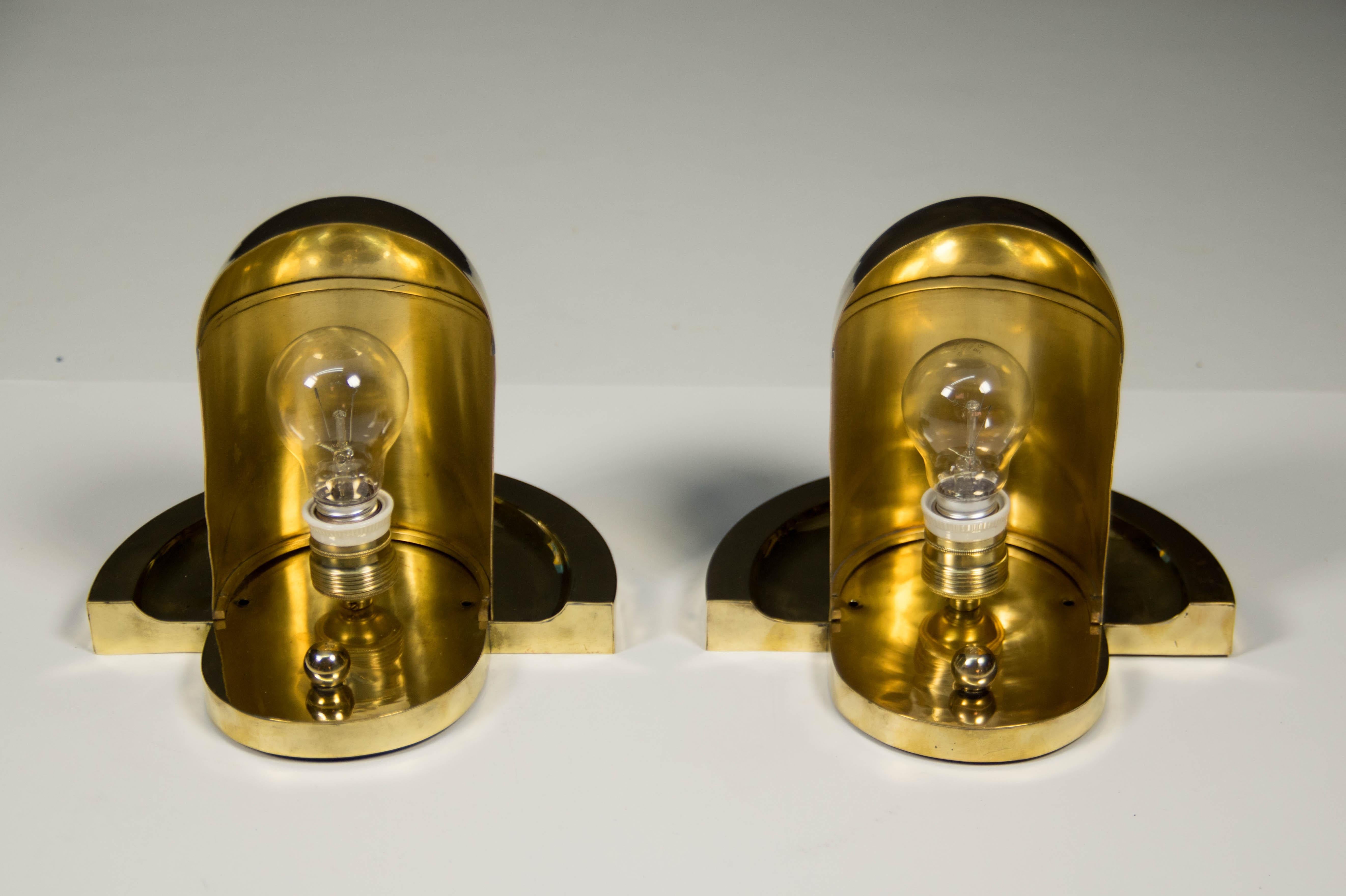 Set of Unique Cubistic Brass Wall Lamps, 1920s For Sale 4