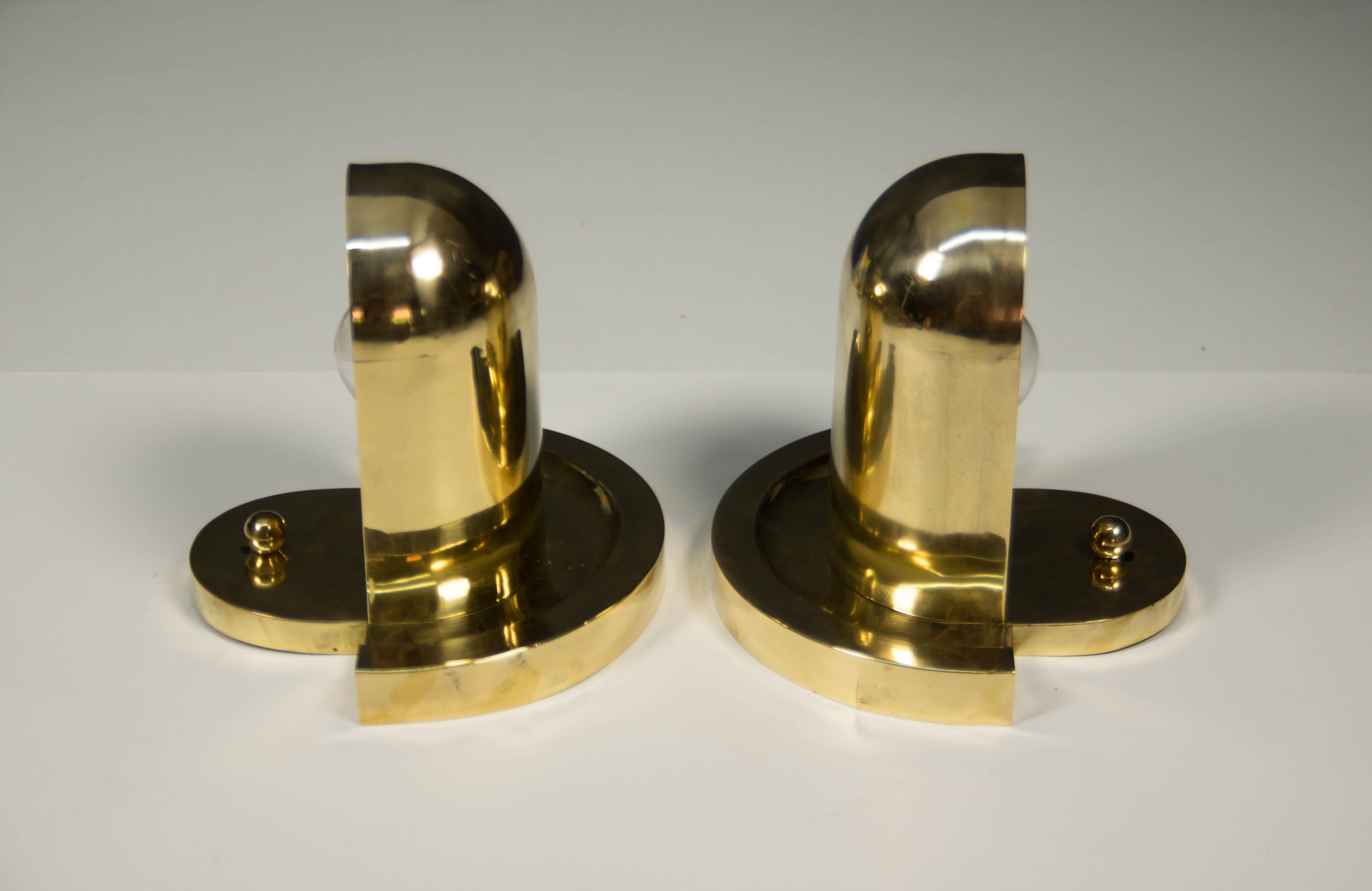 Set of Unique Cubistic Brass Wall Lamps, 1920s 5