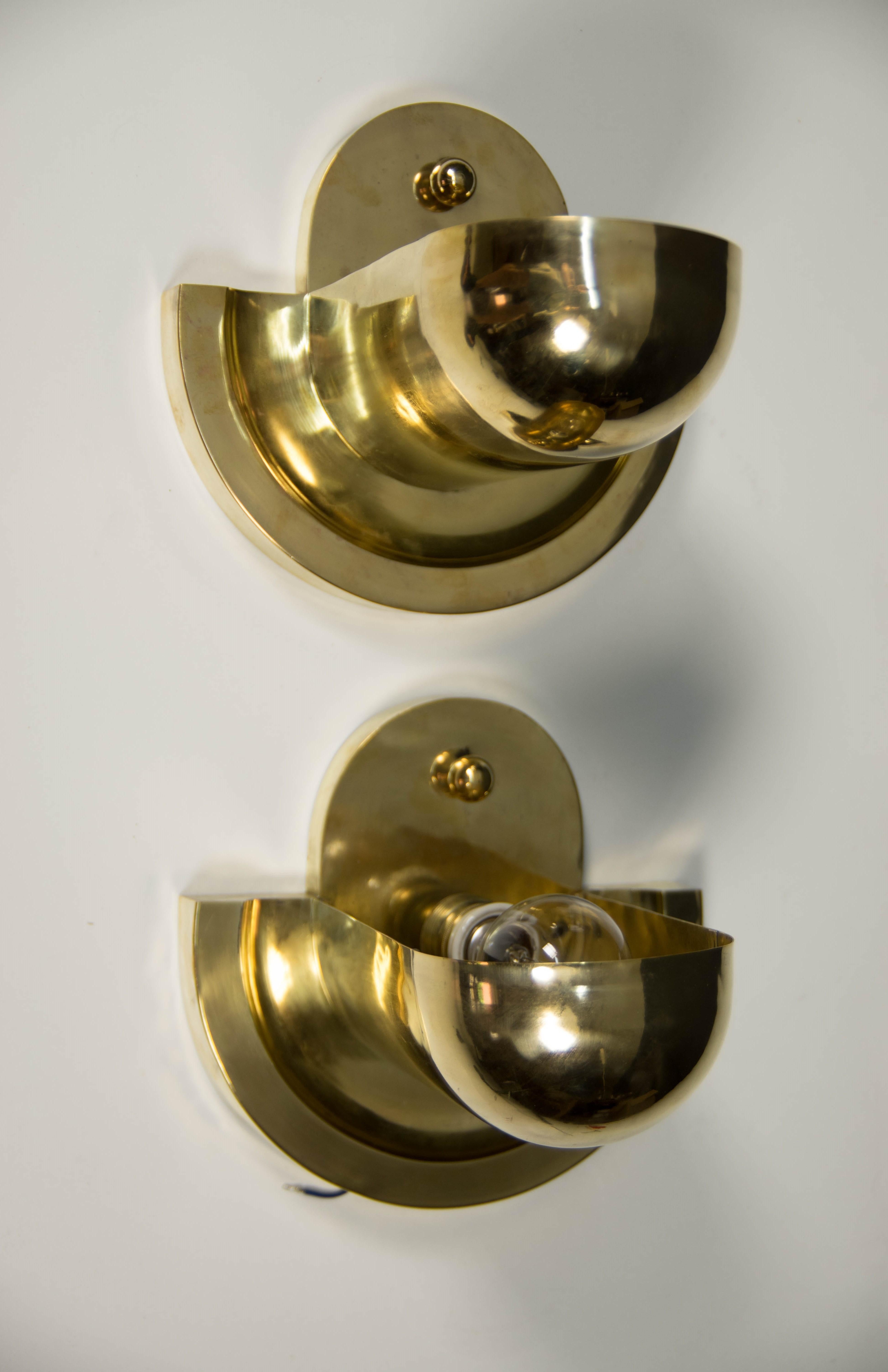 Set of Unique Cubistic Brass Wall Lamps, 1920s 8