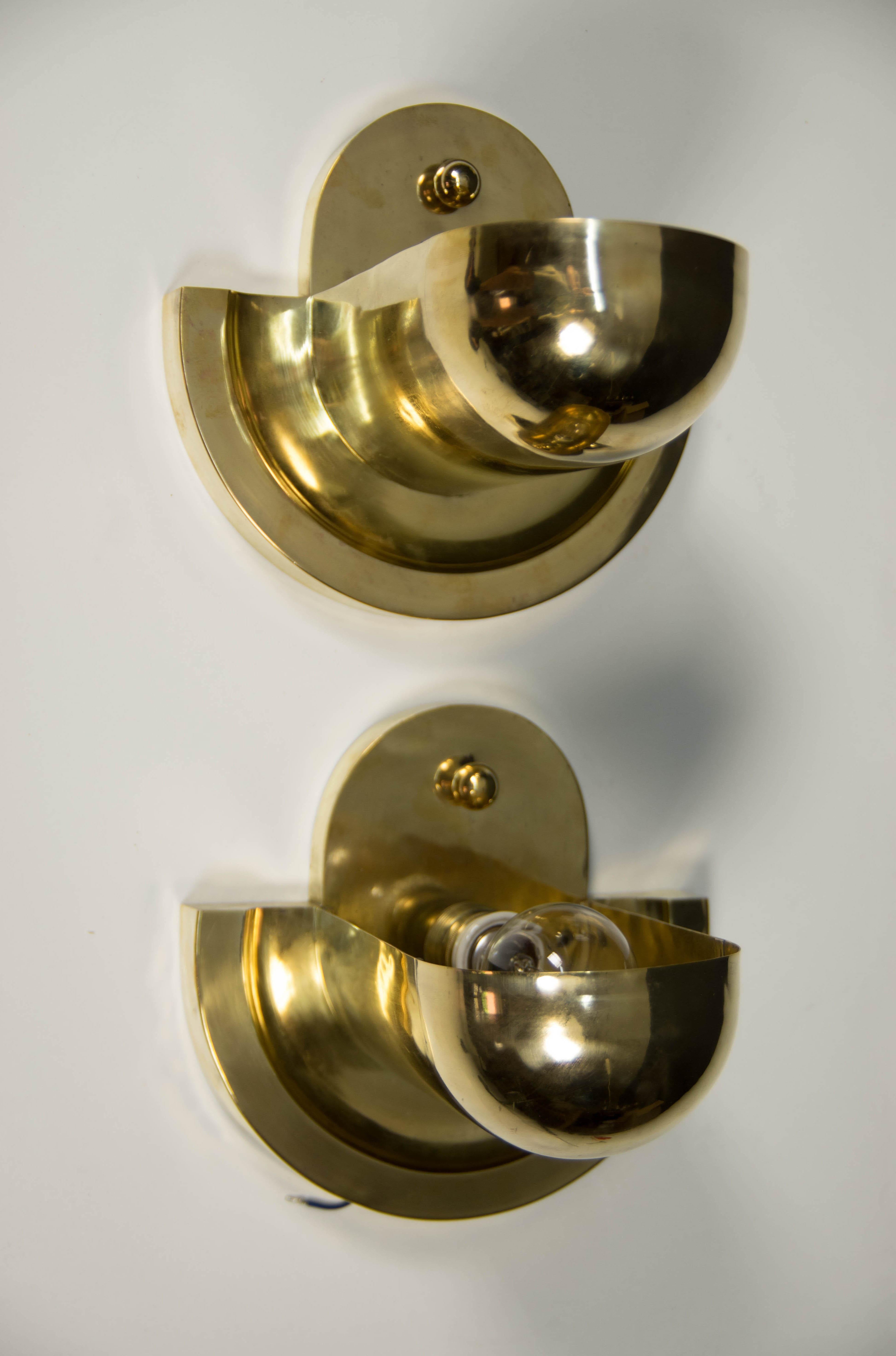 Set of Unique Cubistic Brass Wall Lamps, 1920s For Sale 8