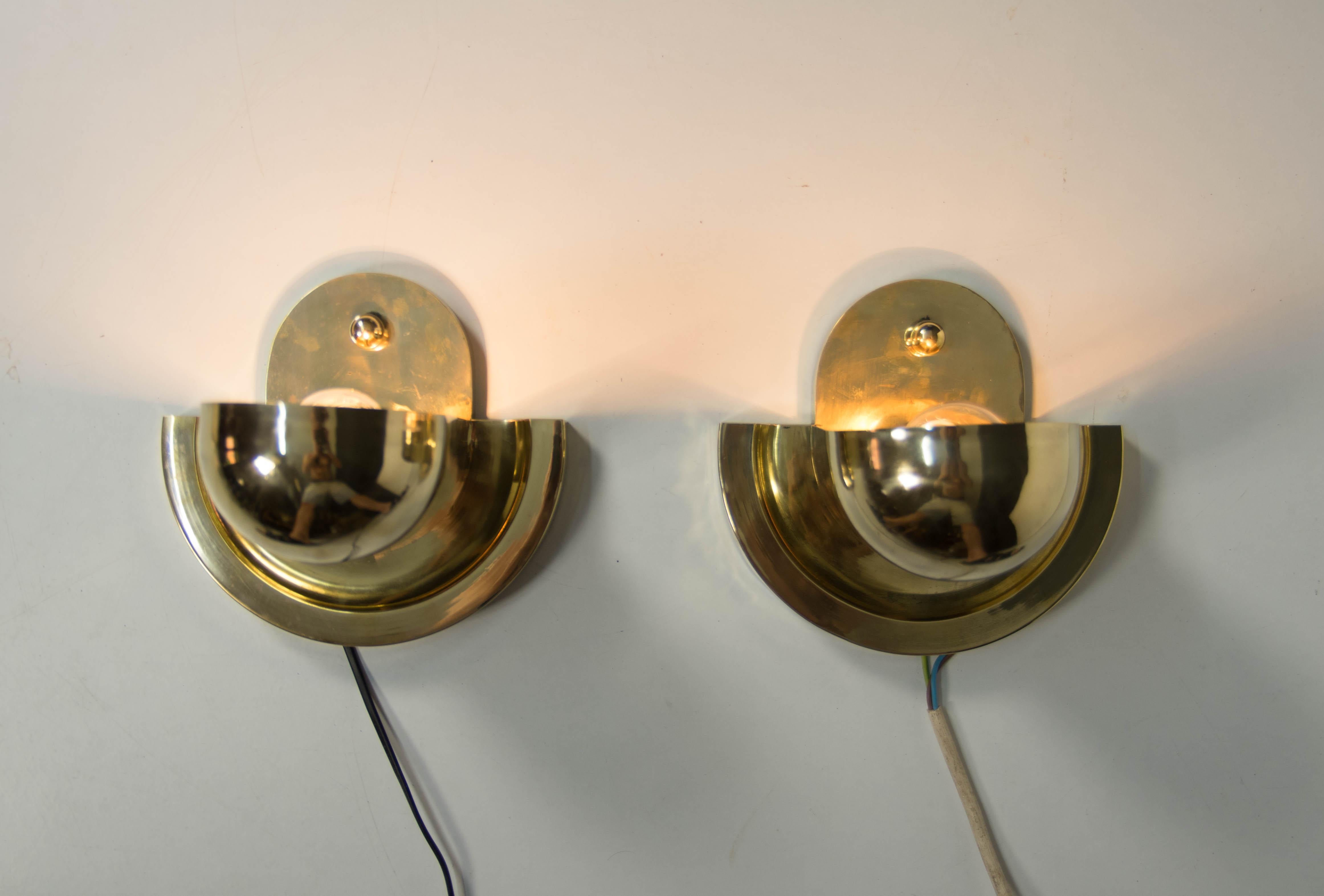 Set of Unique Cubistic Brass Wall Lamps, 1920s 1