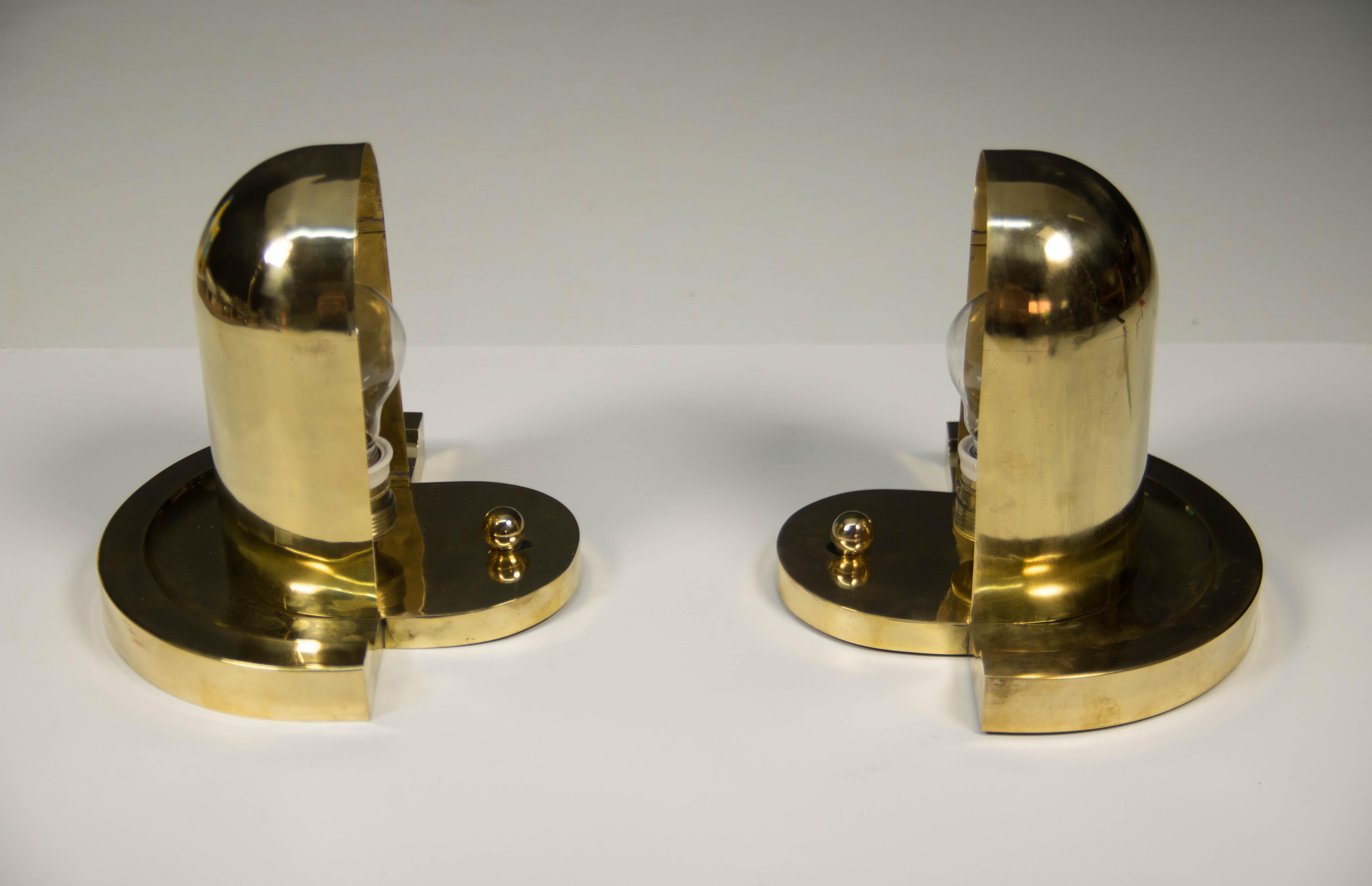 Set of Unique Cubistic Brass Wall Lamps, 1920s 3