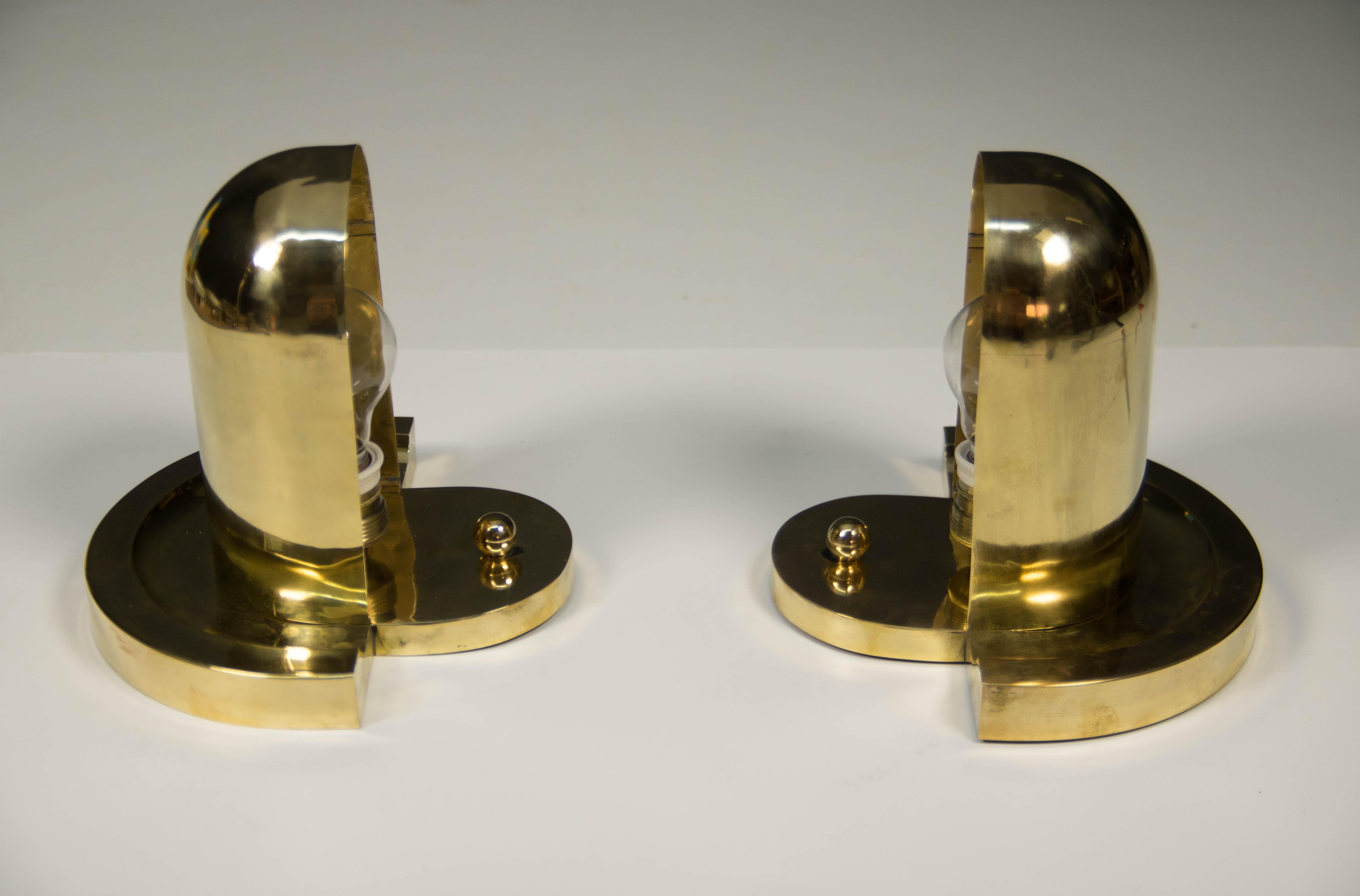 Set of Unique Cubistic Brass Wall Lamps, 1920s For Sale 3