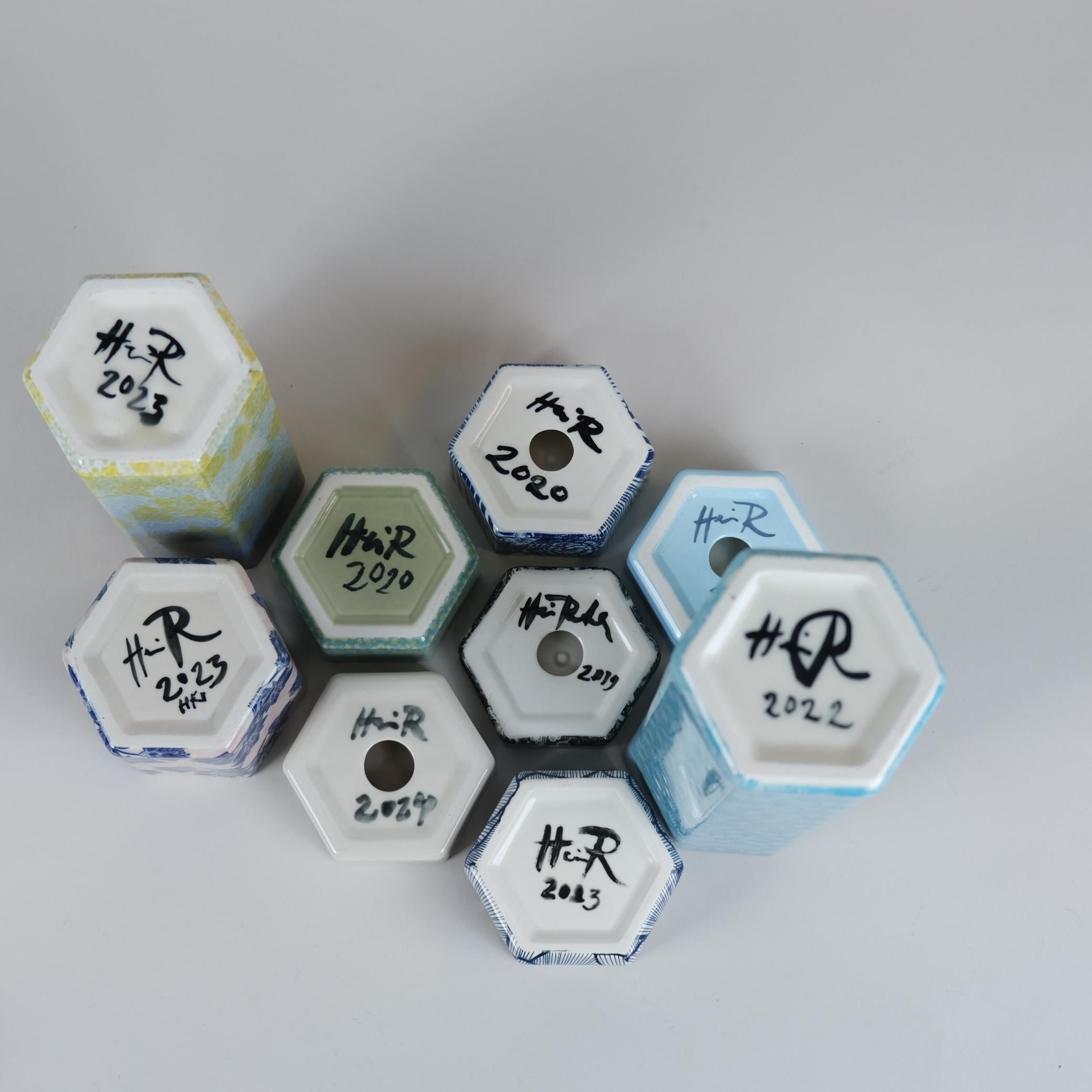 Set of Unique Hexagon Ceramic Objects, Heini Riitahuhta, Arabia Art Departement For Sale 4