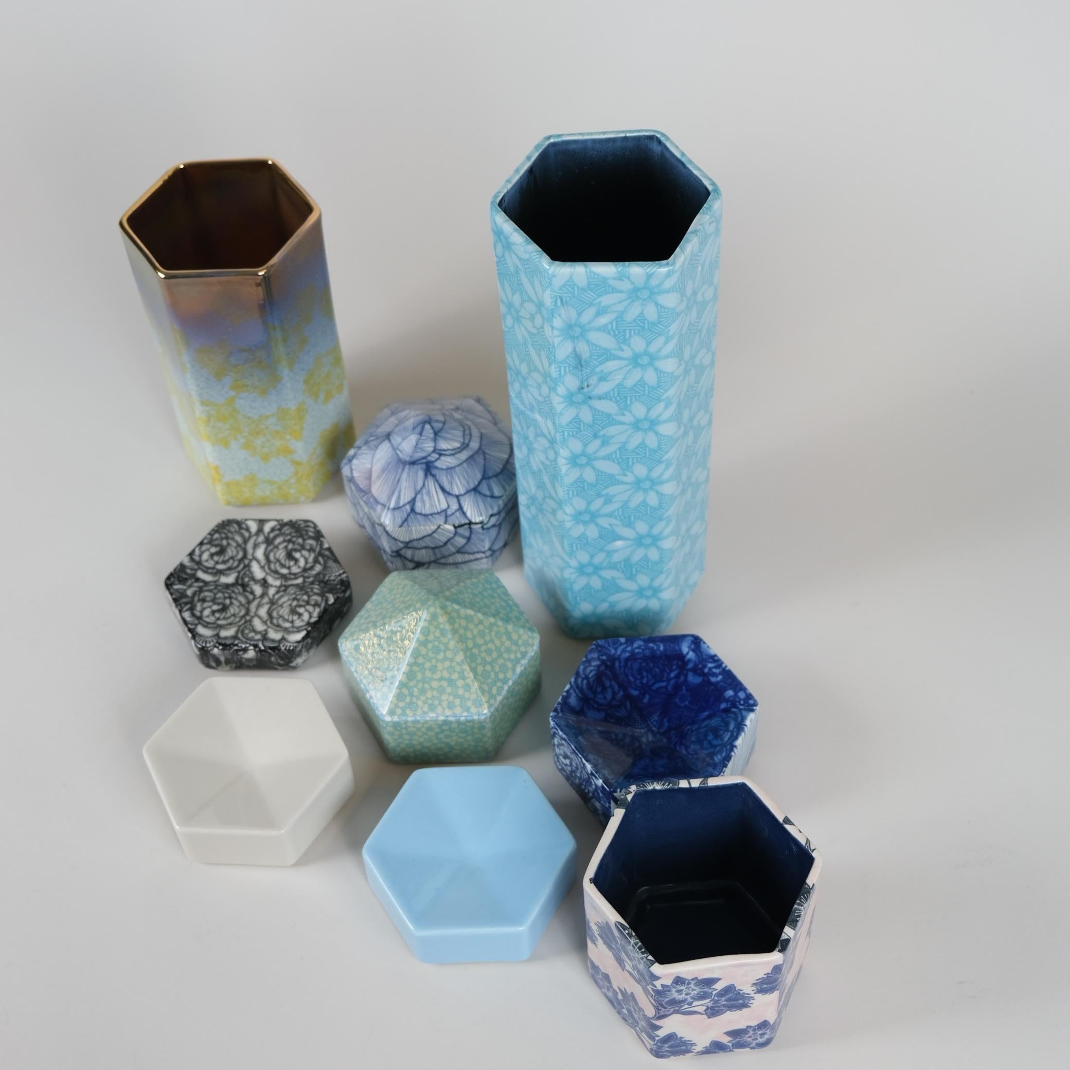 Set of Unique Hexagon Ceramic Objects, Heini Riitahuhta, Arabia Art Departement In Excellent Condition For Sale In Helsinki, FI