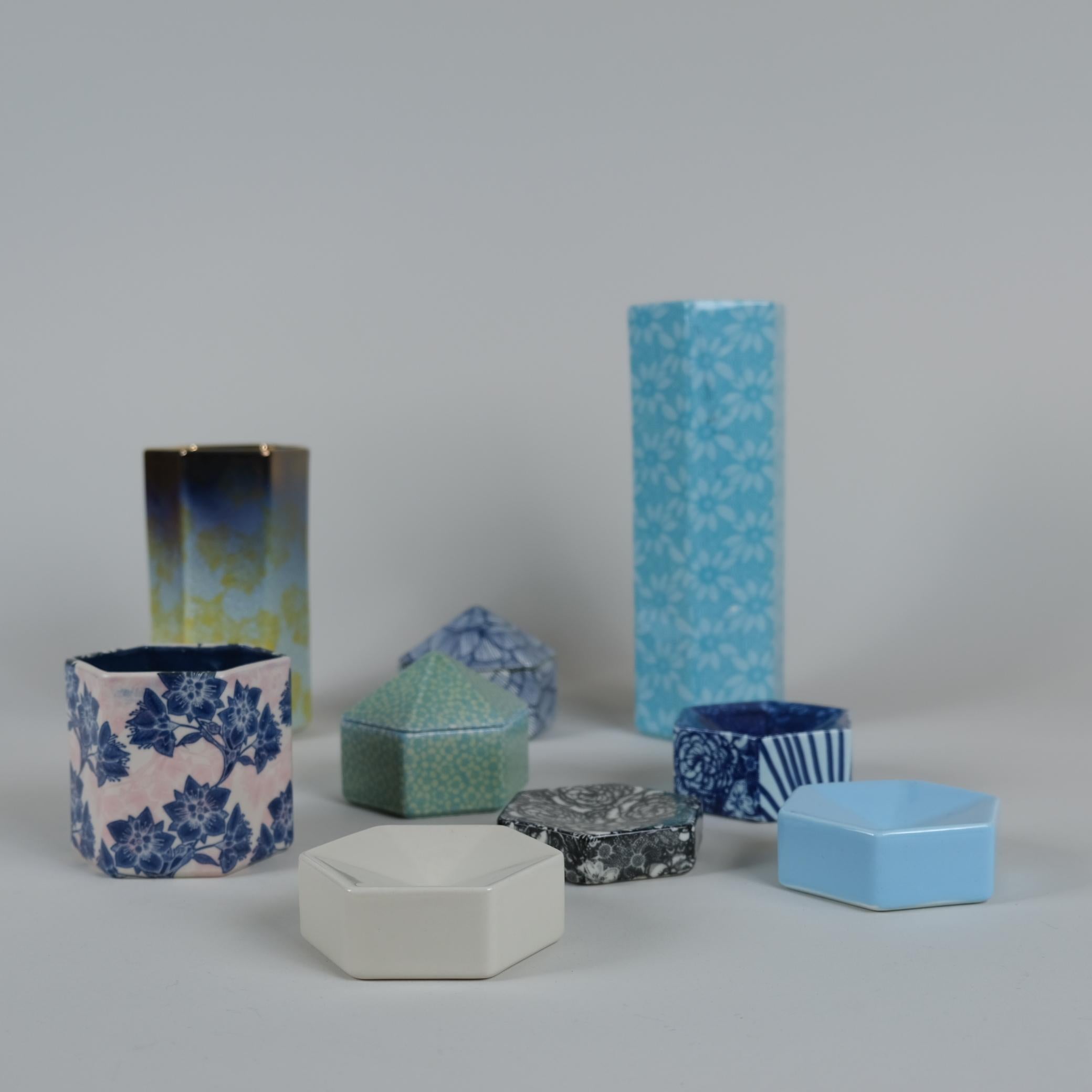 Contemporary Set of Unique Hexagon Ceramic Objects, Heini Riitahuhta, Arabia Art Departement For Sale
