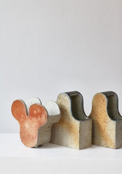 Juego de jarrones escultóricos únicos de gres de Bente Hansen, Dinamarca, años 70