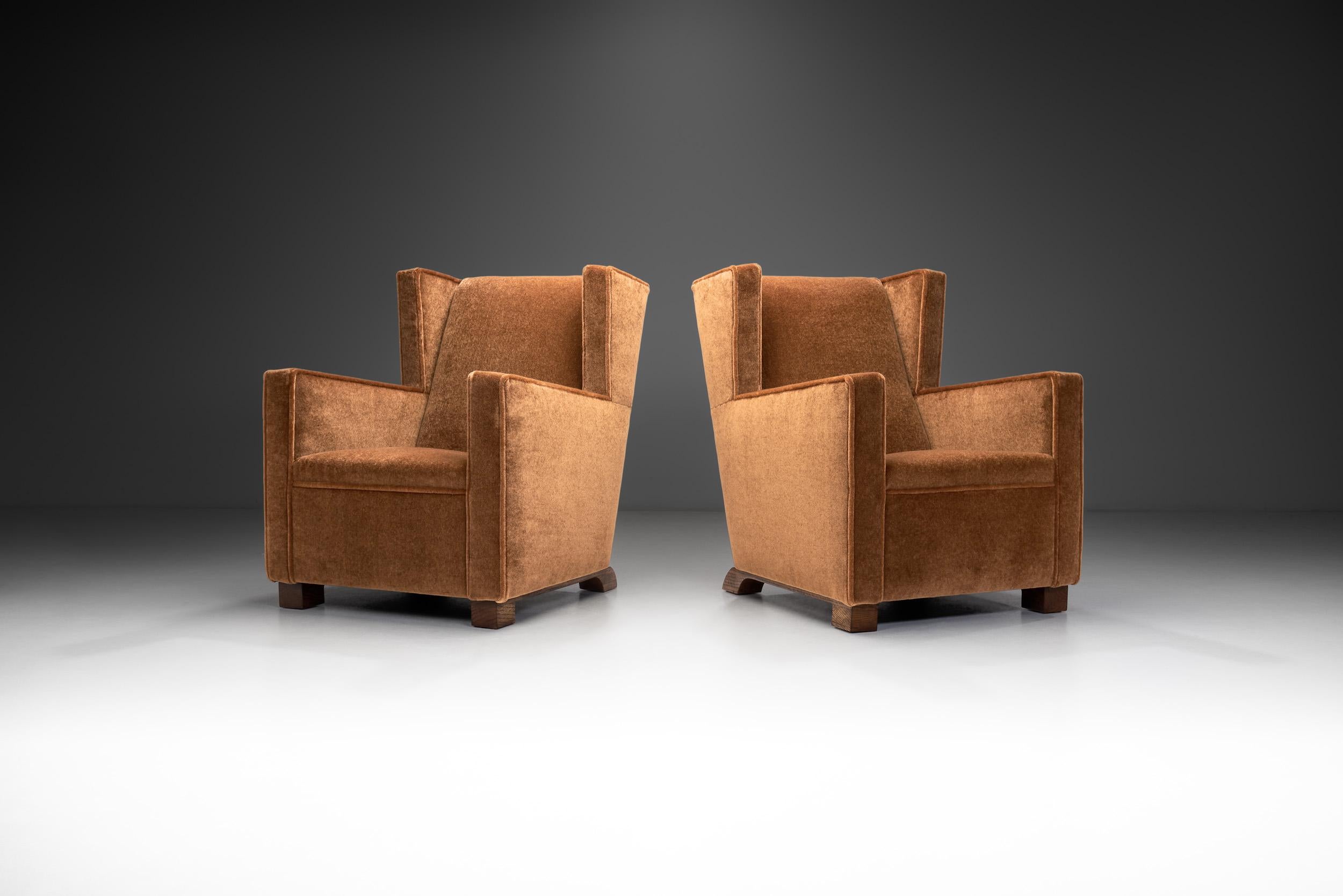 European Set of Upholstered Art Deco Armchairs, Europe First Half of 20th Century For Sale