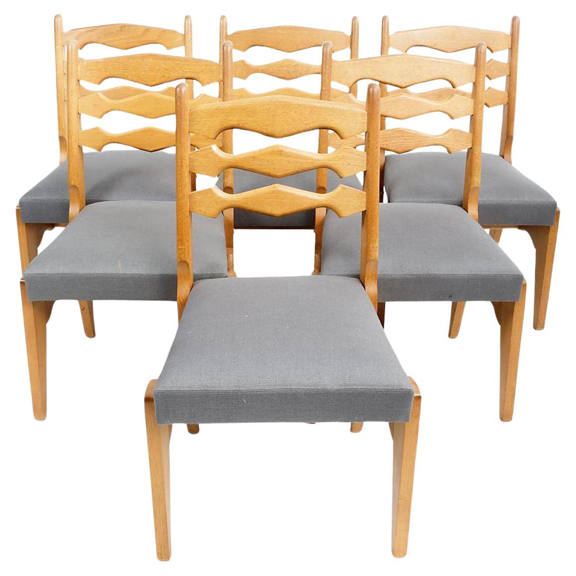 Set of Upholstered Oak Dining Chairs by Guillerme et Chambron, France, c. 1970s