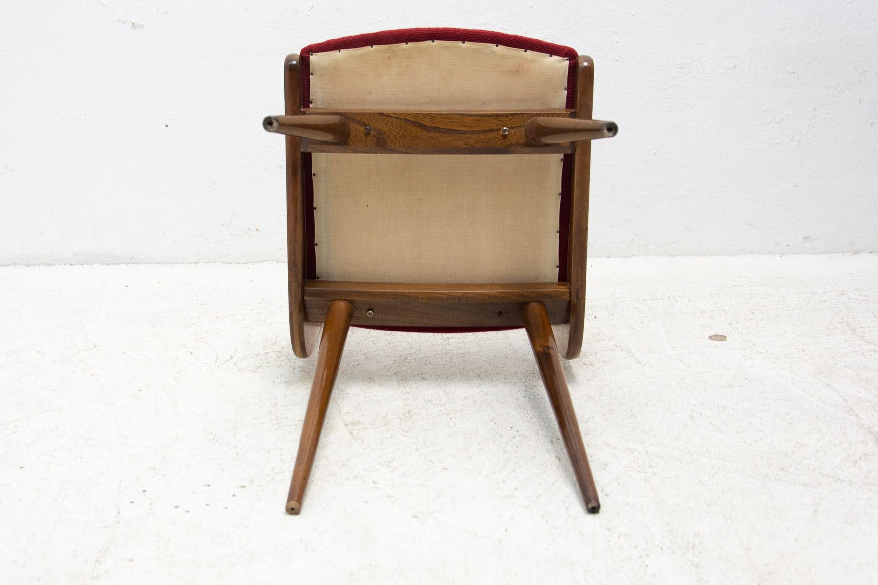 Set of Upholstered Walnut Dining Chairs, 1970s, Czechoslovakia For Sale 11