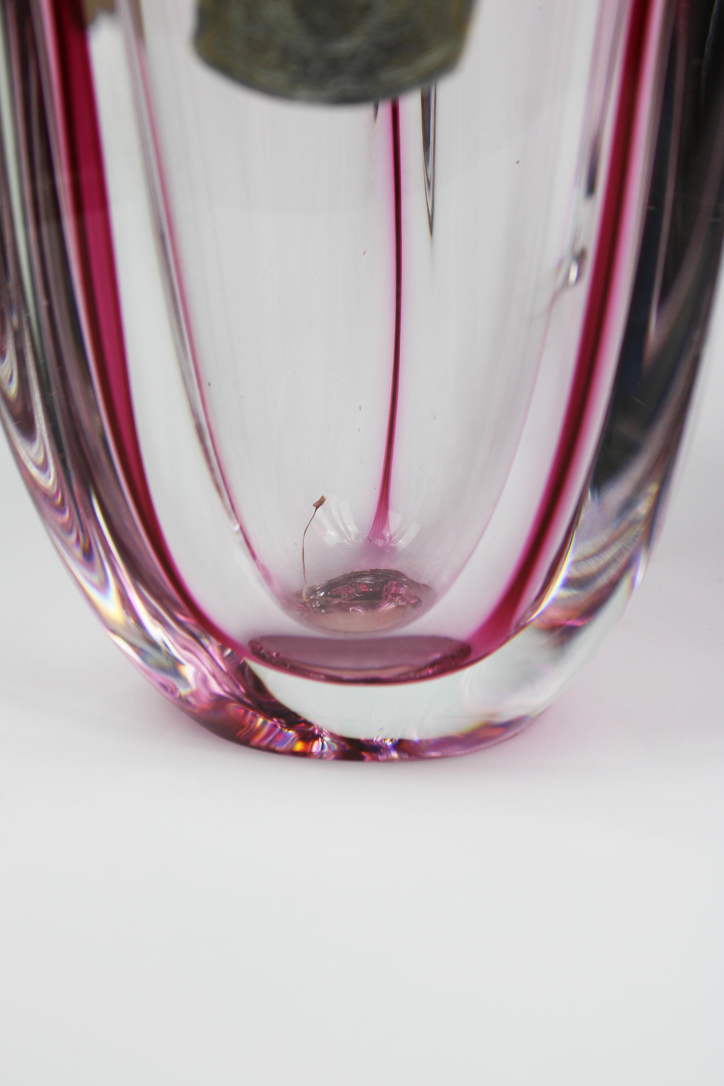 Set of Val St Lambert Vases Crystal Art Glass Pink 1970's Belgium For Sale 3
