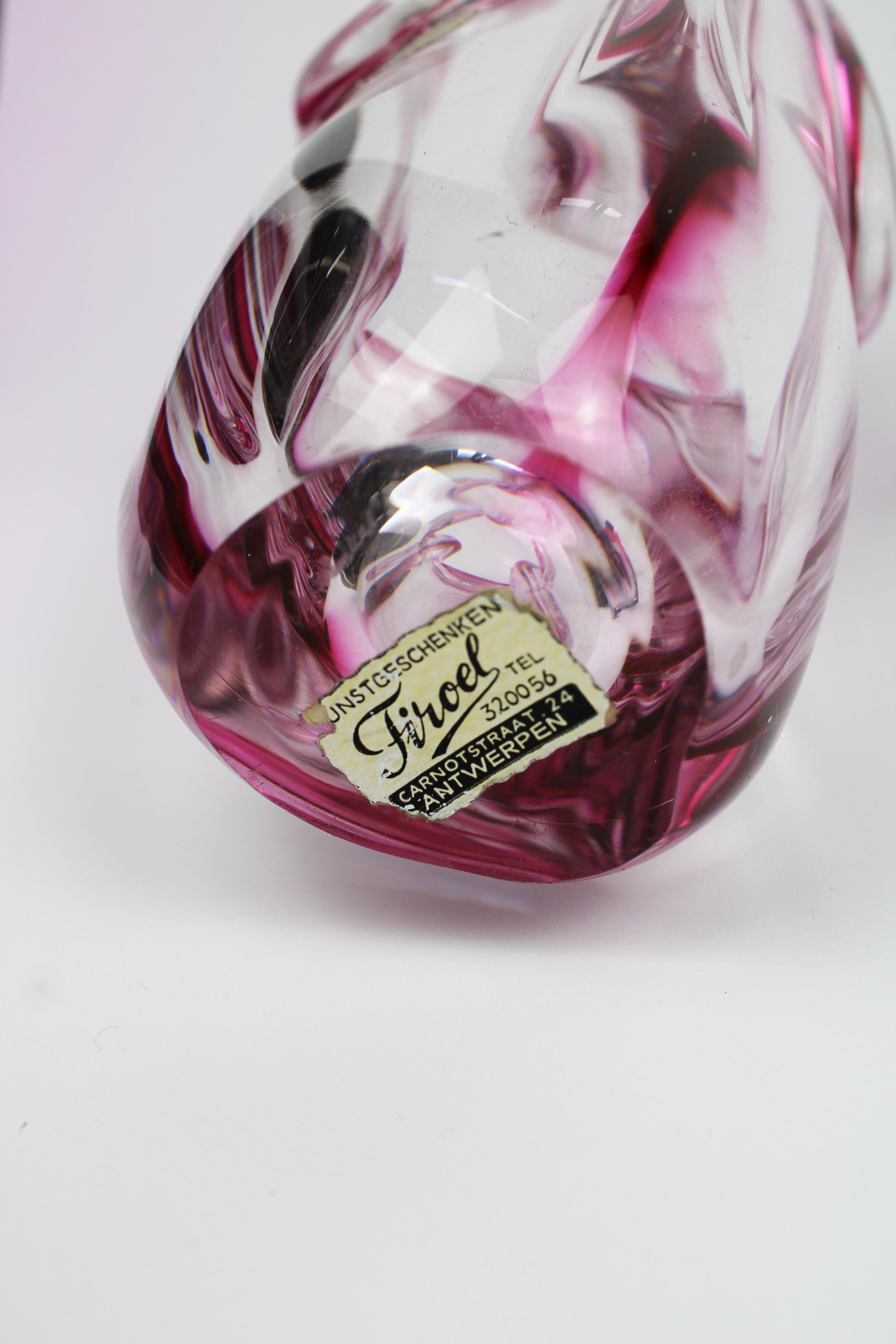 Set of Val St Lambert Vases Crystal Art Glass Pink 1970's Belgium For Sale 4