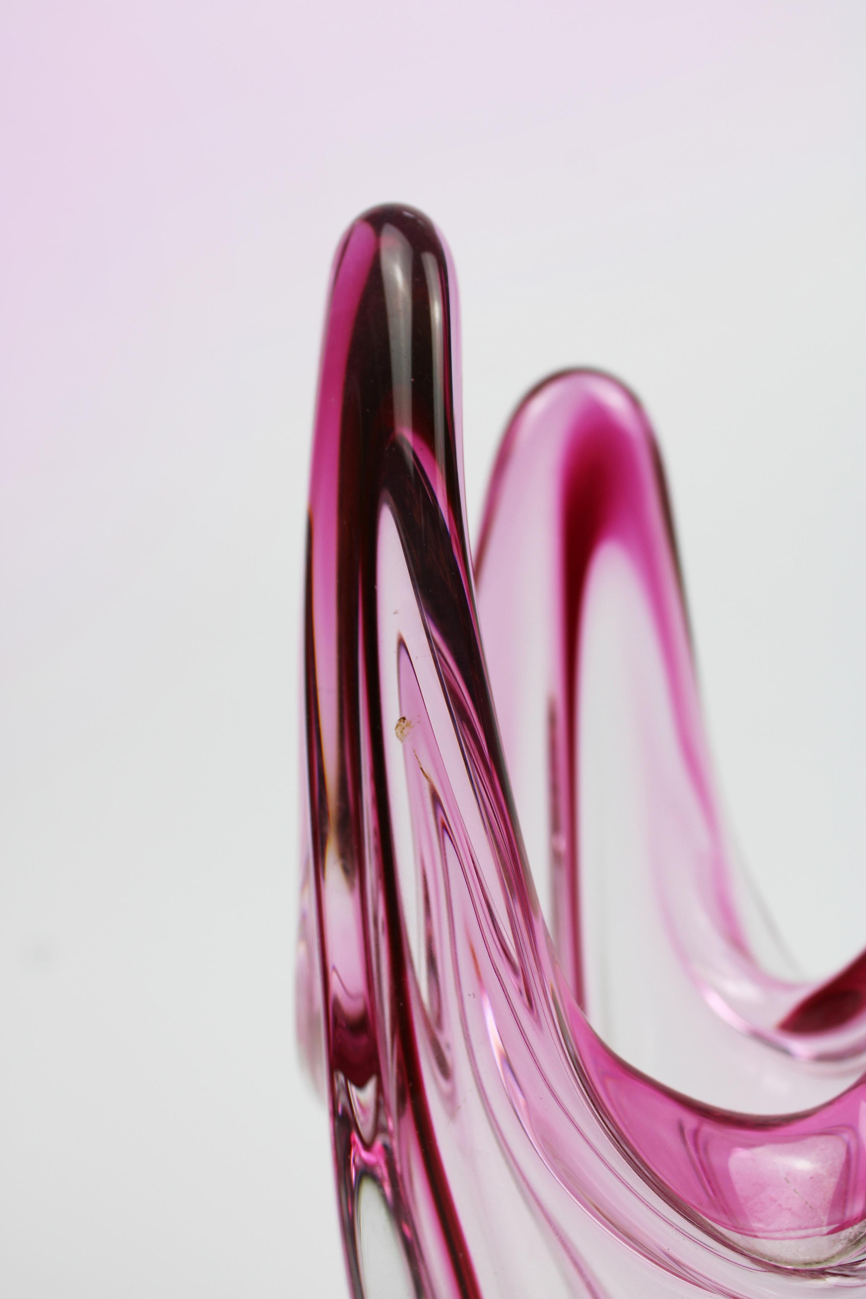 Mid-Century Modern Set of Val St Lambert Vases Crystal Art Glass Pink 1970's Belgium For Sale