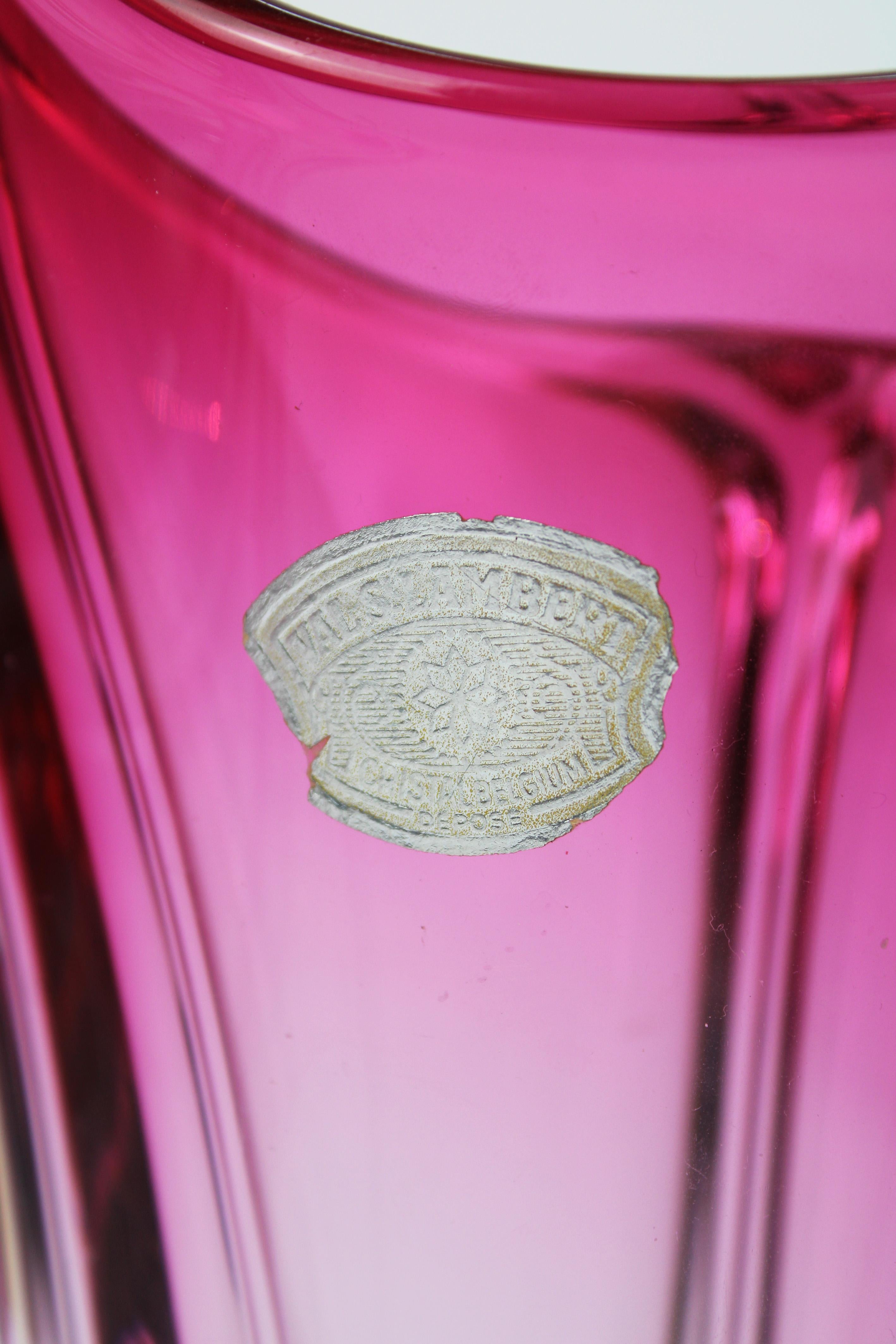 Set of Val St Lambert Vases Crystal Art Glass Pink 1970's Belgium In Good Condition For Sale In Antwerpen, BE