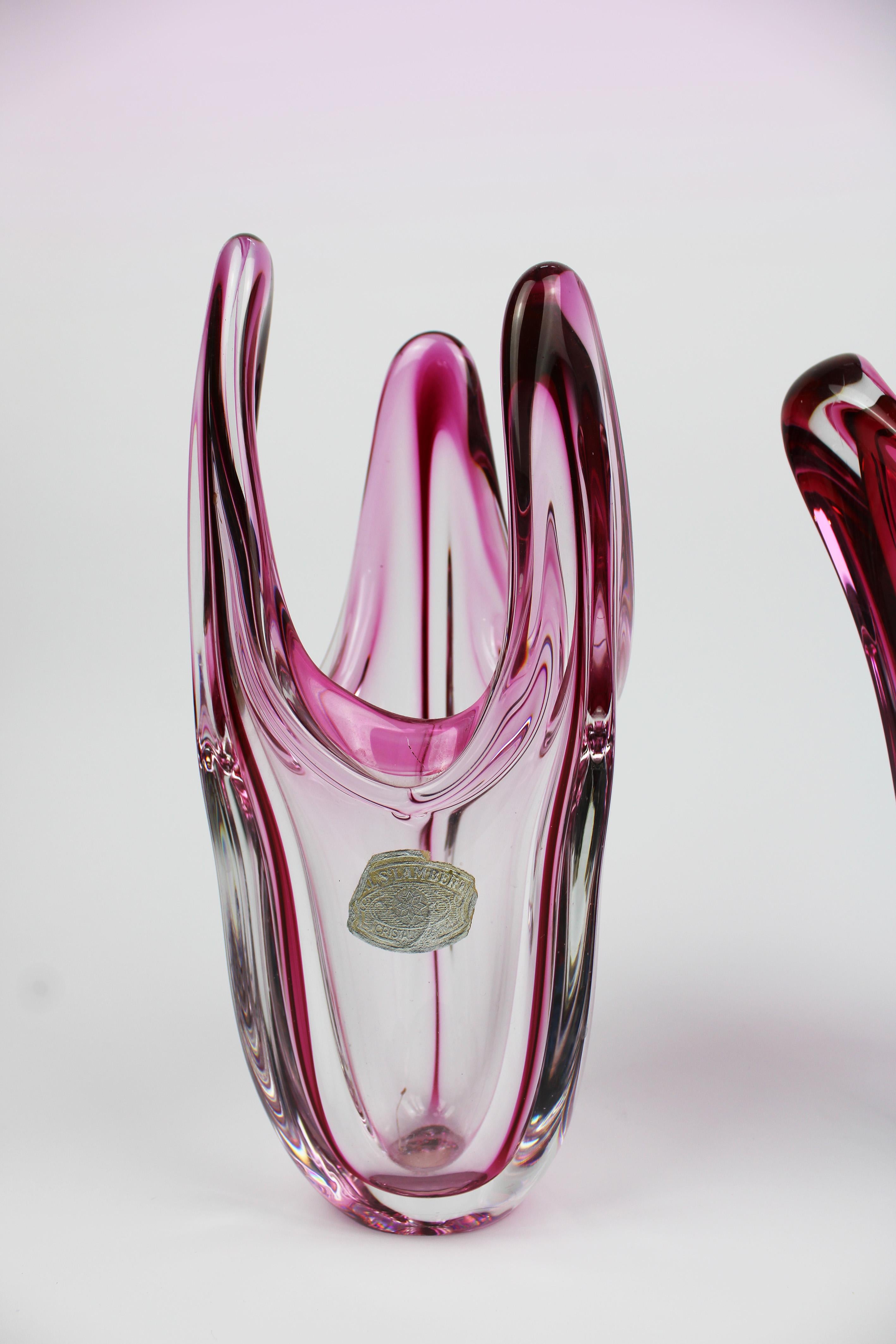 Set of Val St Lambert Vases Crystal Art Glass Pink 1970's Belgium For Sale 1