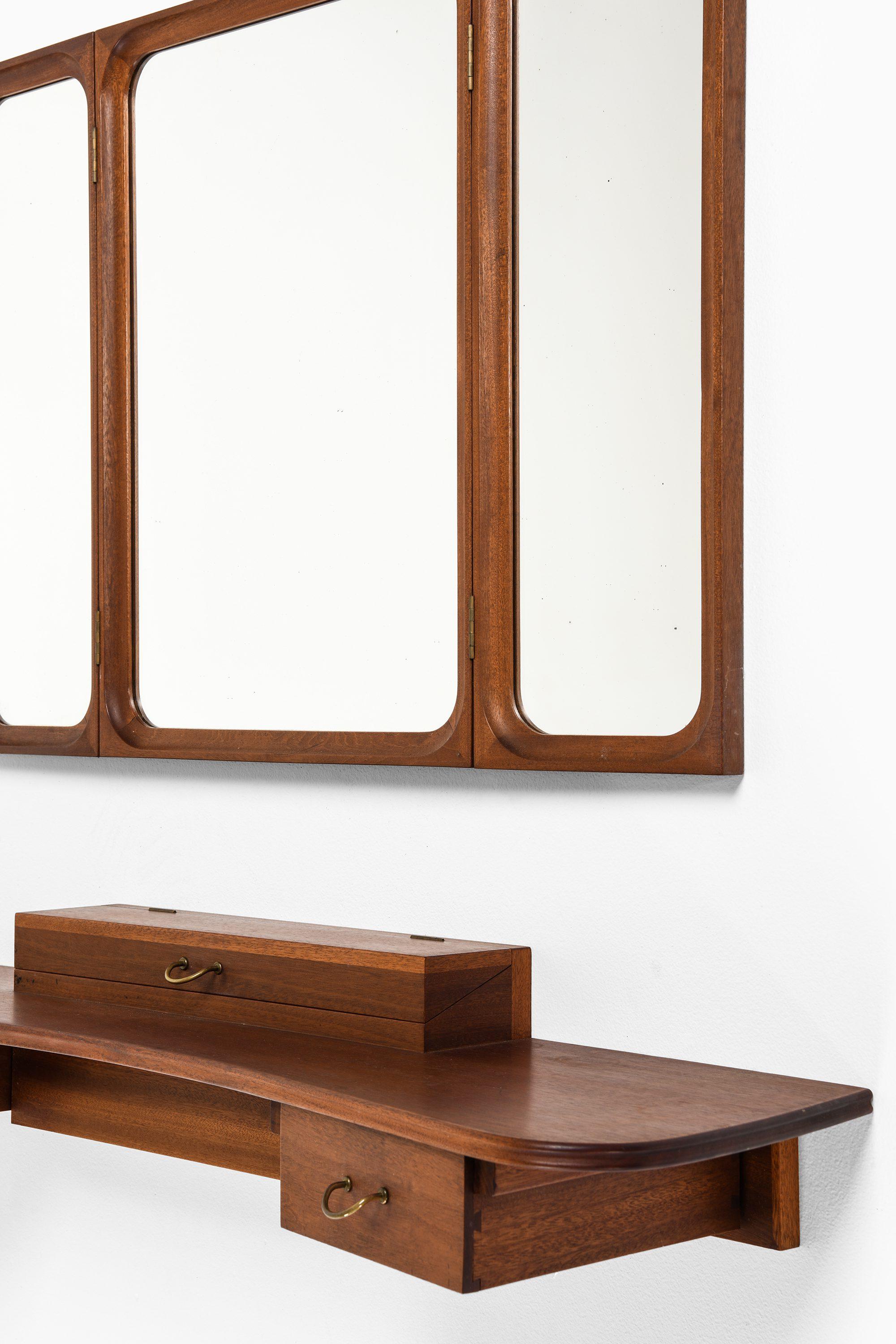 Danish Set of Vanity with Mirror in Mahogany and Brass by Frode Holm, 1950s For Sale