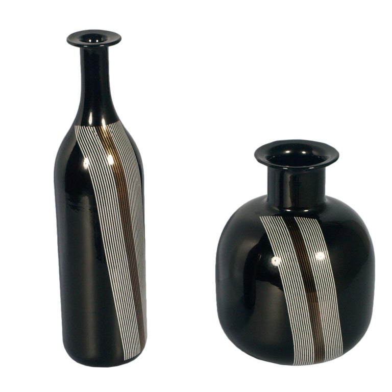 Set of Vases Tapio Wirkkala for Venini Attributable in Blown Black Murano Glass For Sale