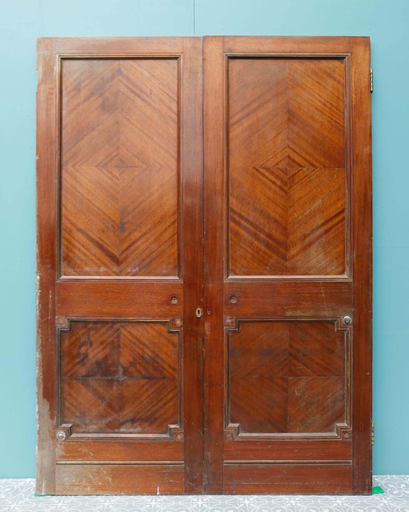Edwardian Set of Veneered English Victorian Double Doors For Sale