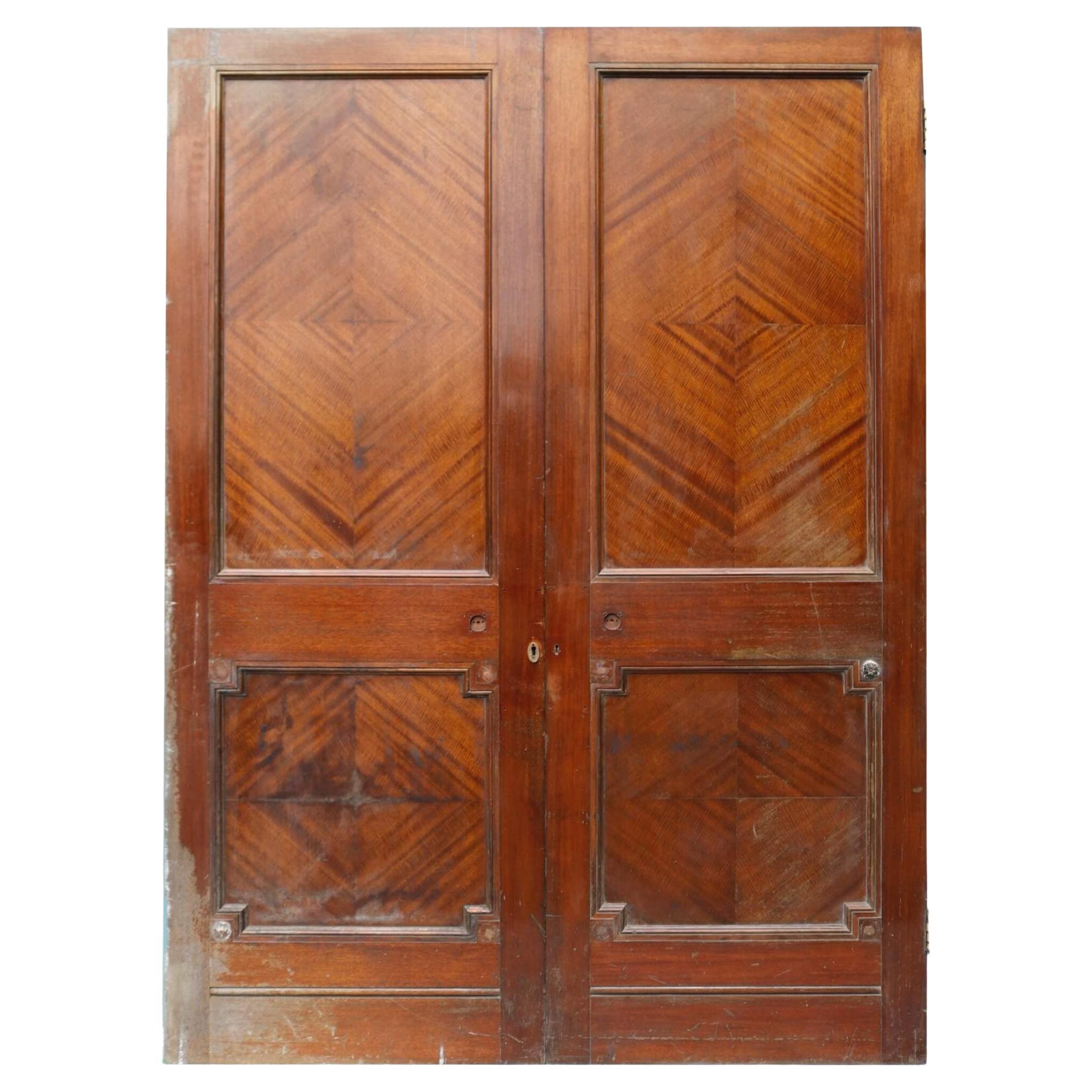 Set of Veneered English Victorian Double Doors For Sale