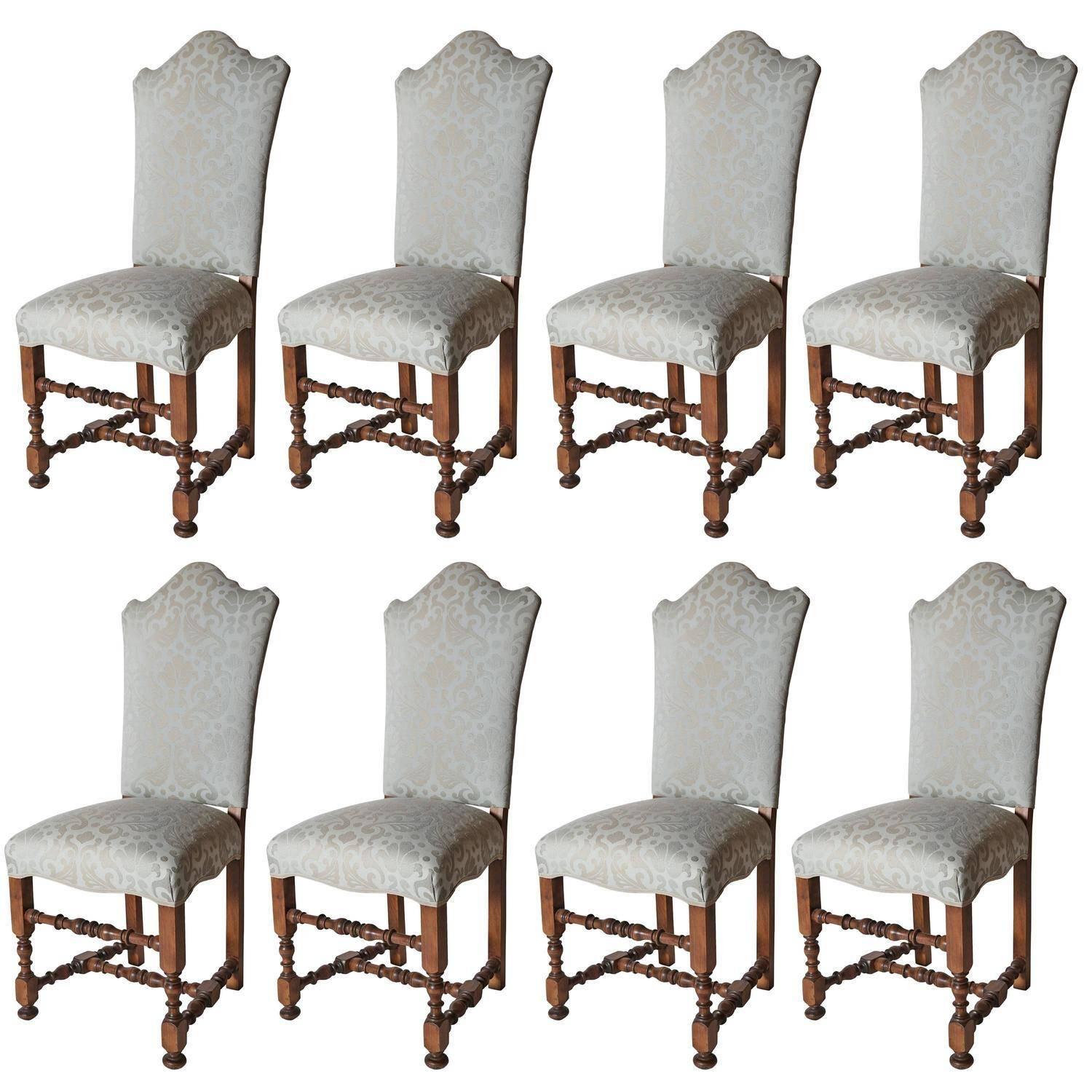 Set of Eight Venetian Back Dining Side Chairs For Sale