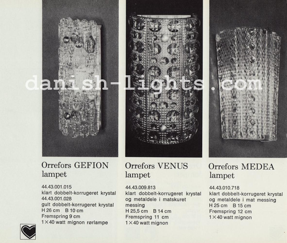 Set von Wandleuchtern „Venus“ aus Kristallglas und Messing von Lyfa / Orrefors, Dänemark, 1960er Jahre im Angebot 5