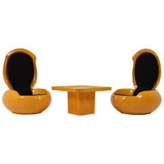 Retro Set of Very Rare Two "Garden Egg" Chairs with Table, Peter Ghyczy, 1968