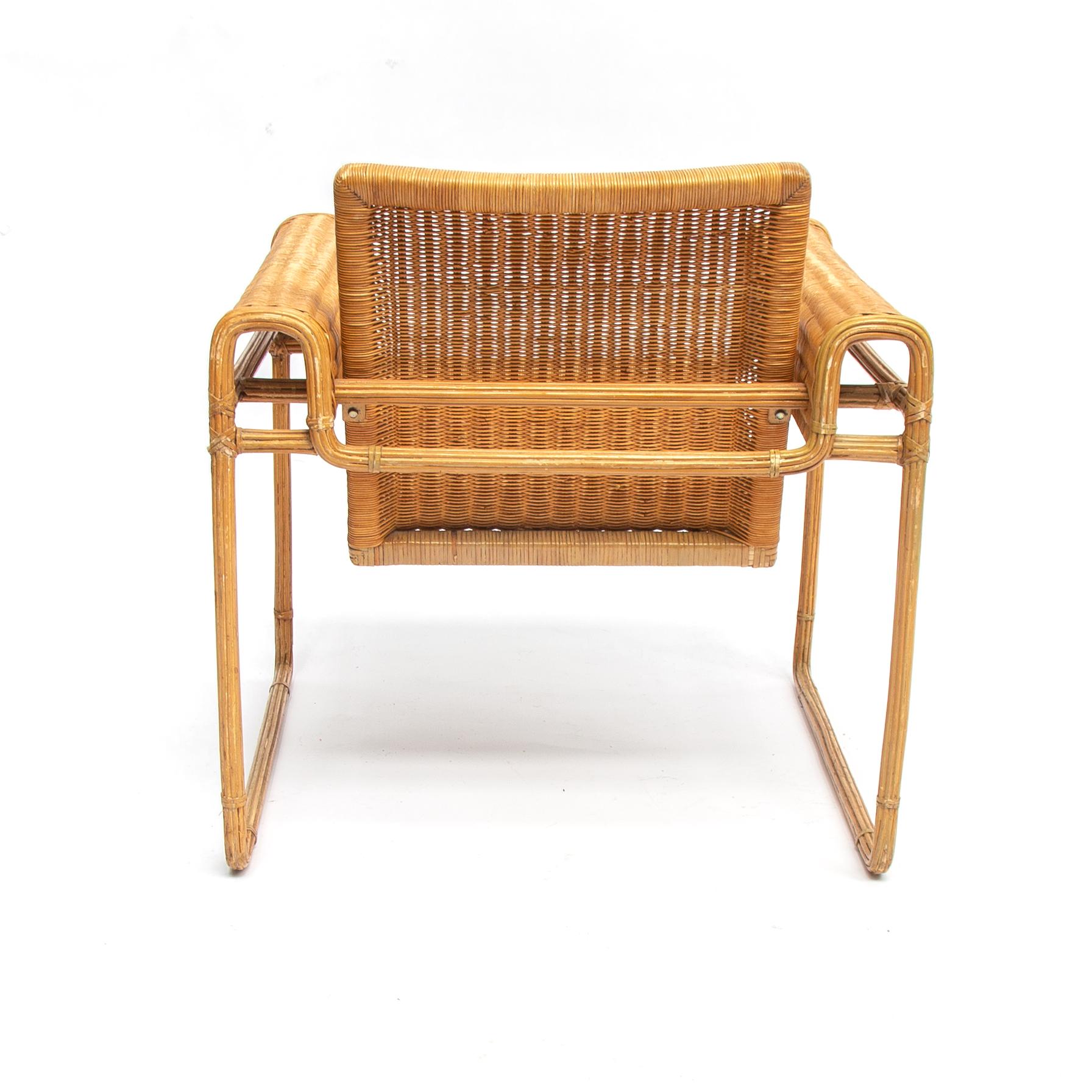 Bauhaus Wicker Chair, Inspired by the Wassily Chair, 1970s