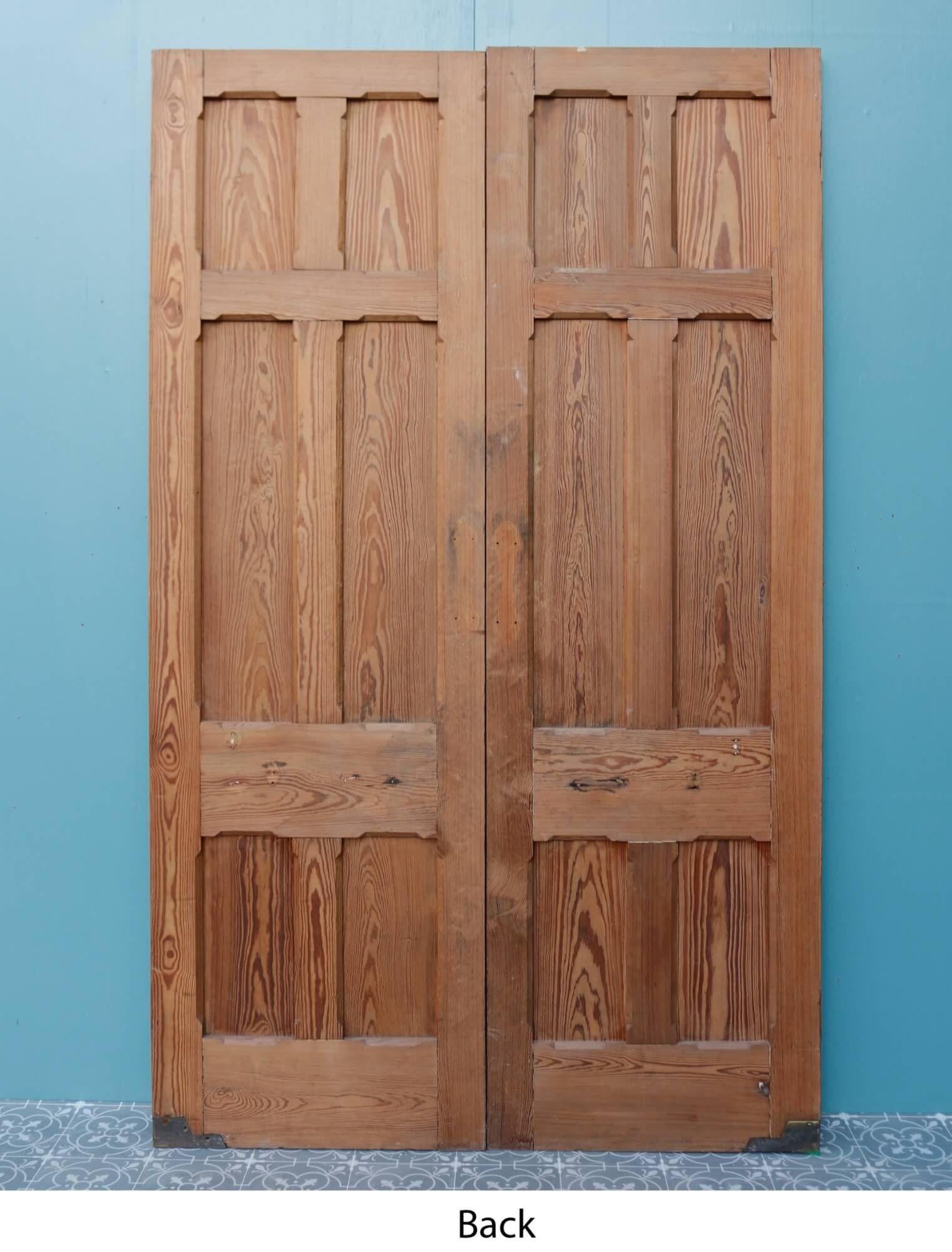 English Set of Victorian 6-Panel Pitch Pine Reclaimed Chapel Doors For Sale