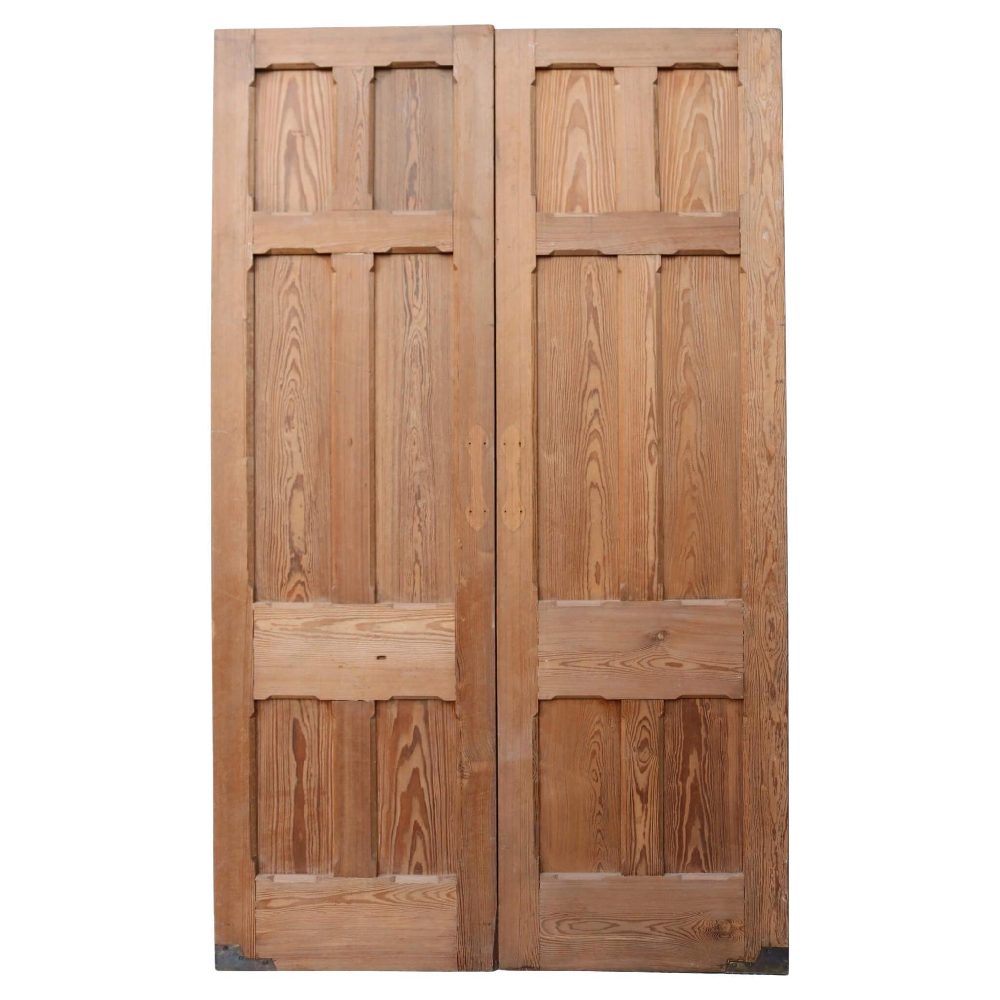 Set of Victorian 6-Panel Pitch Pine Reclaimed Chapel Doors For Sale