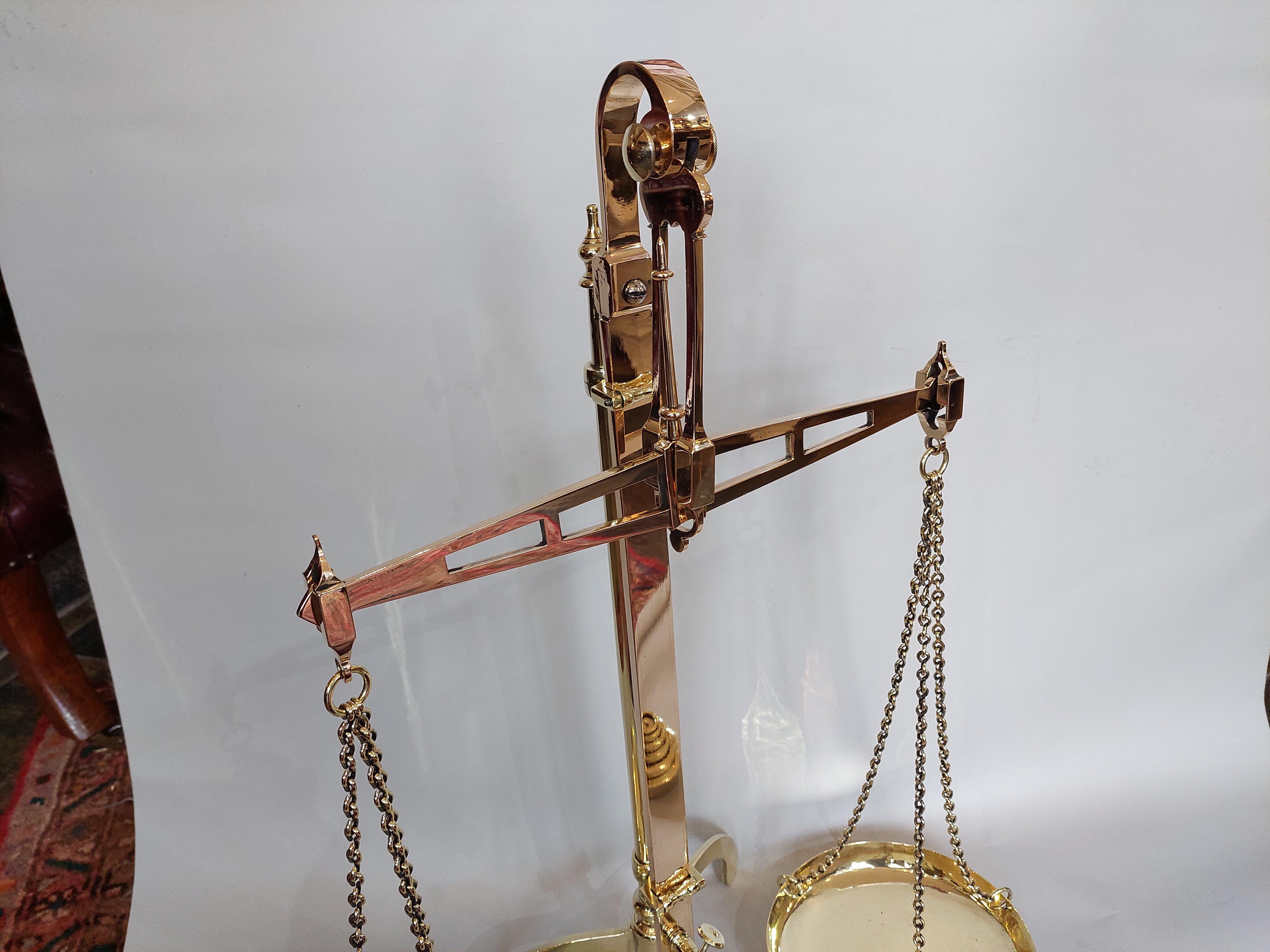 English Set of Victorian Brass Beam Scales For Sale
