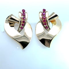 Set di fermagli vintage anni '40 in oro 14 carati con rubino retrò