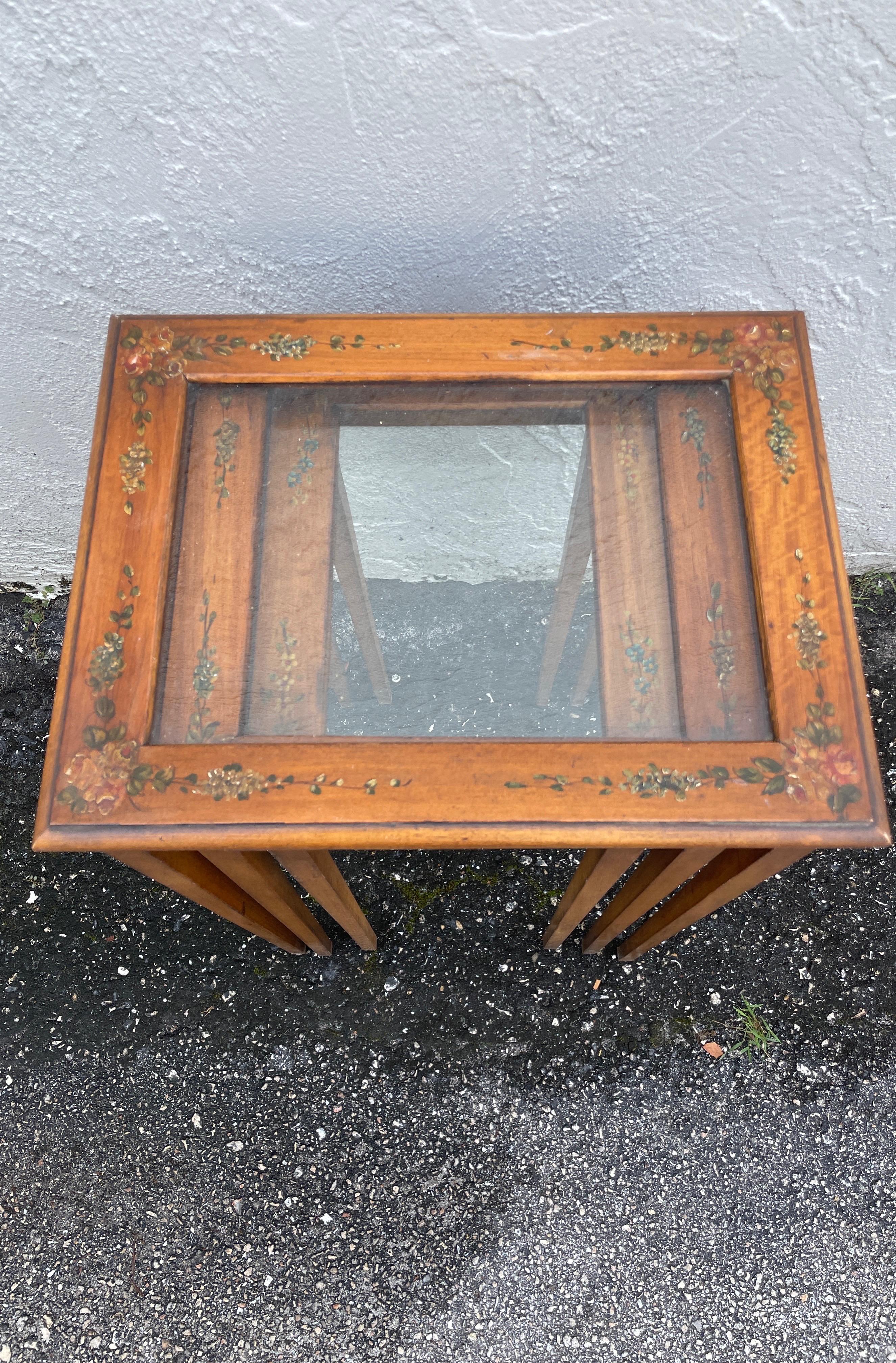 Fruitwood Set of Vintage Adam's Style Stacking Tables For Sale