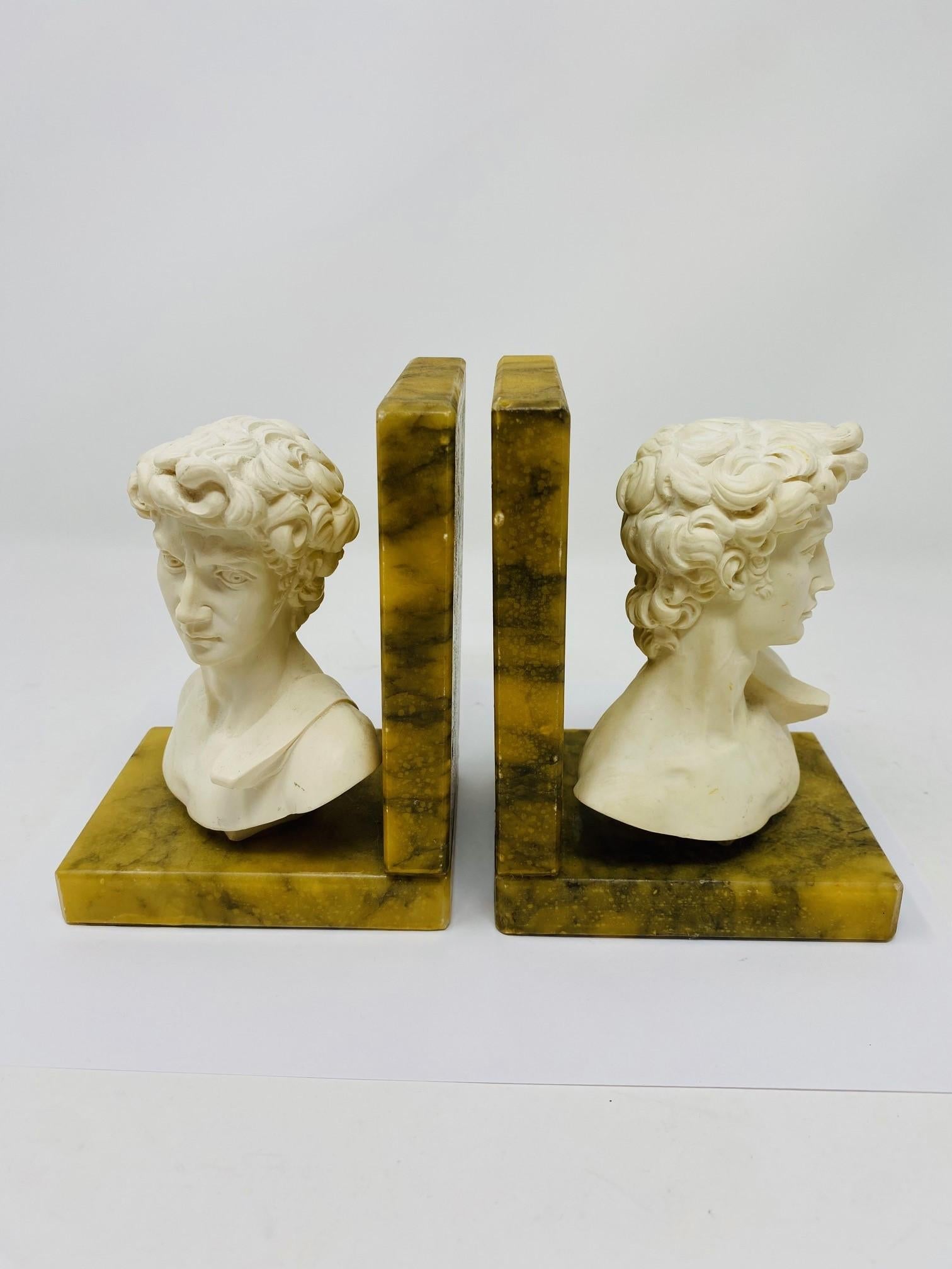 Set of Vintage Alabaster Marble Hellenistic Bust Bookends From Italy For Sale 3